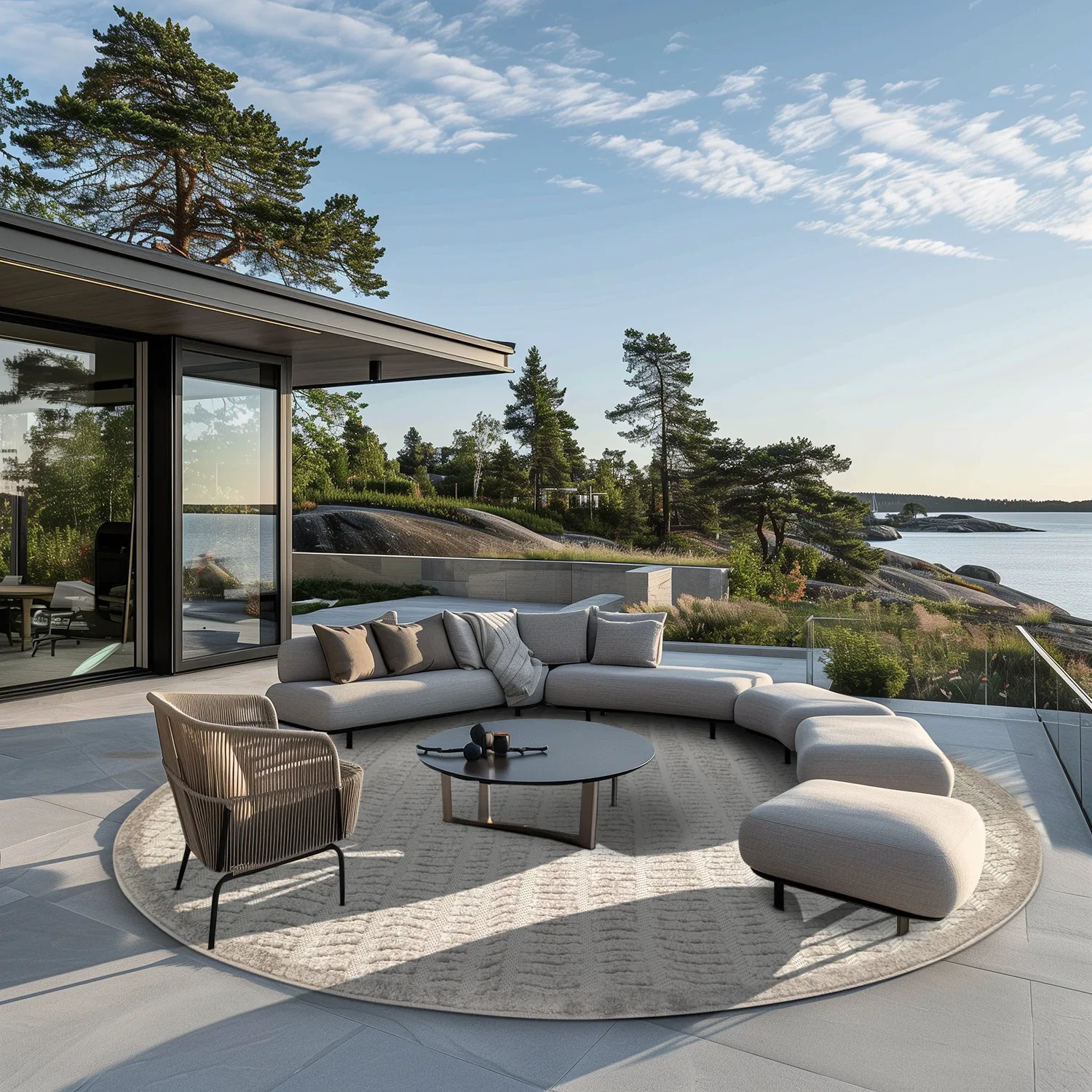 Runde tepper - Indoor/Outdoor Kendall (cream/grå)