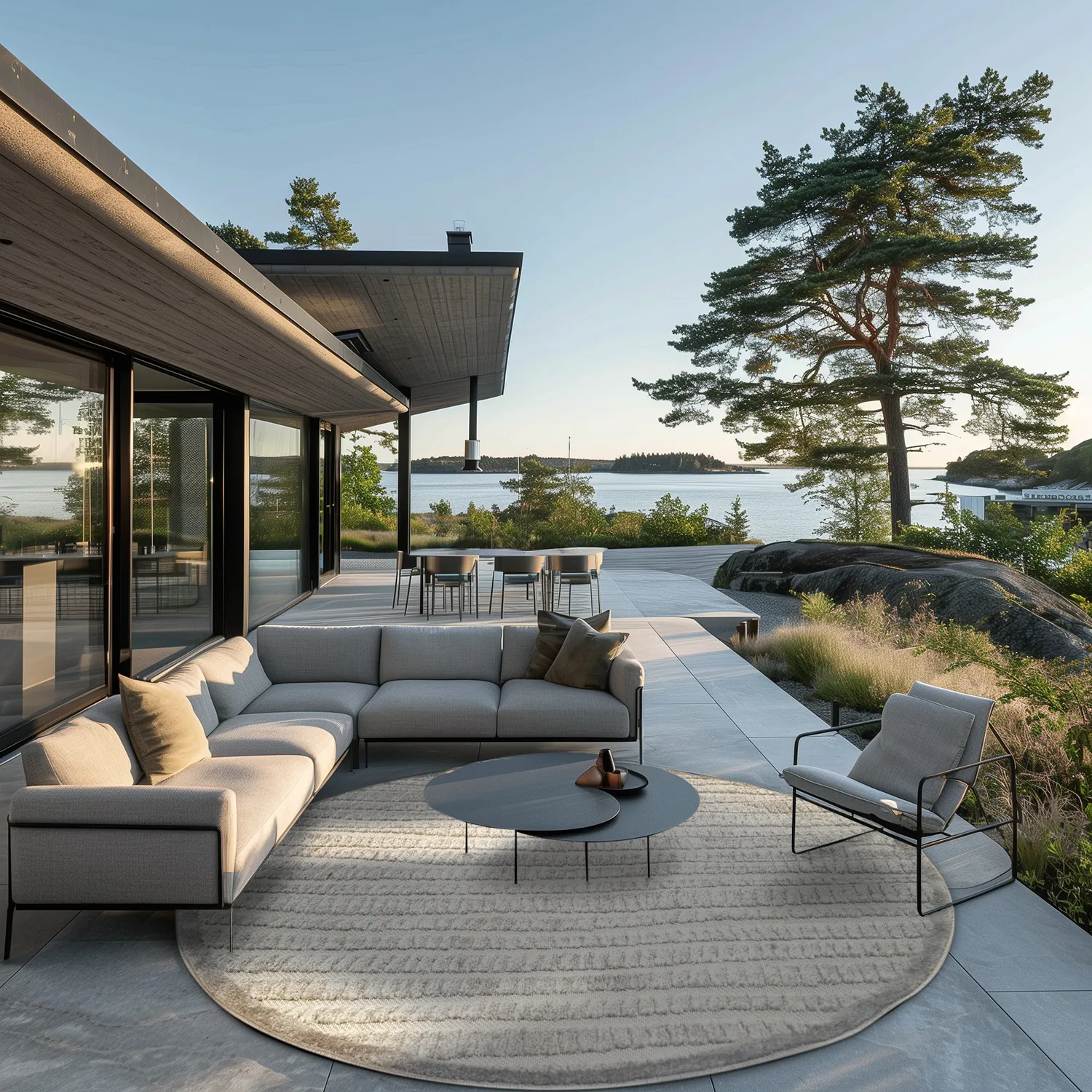 Runde tepper - Indoor/Outdoor Kendall (cream/grå)