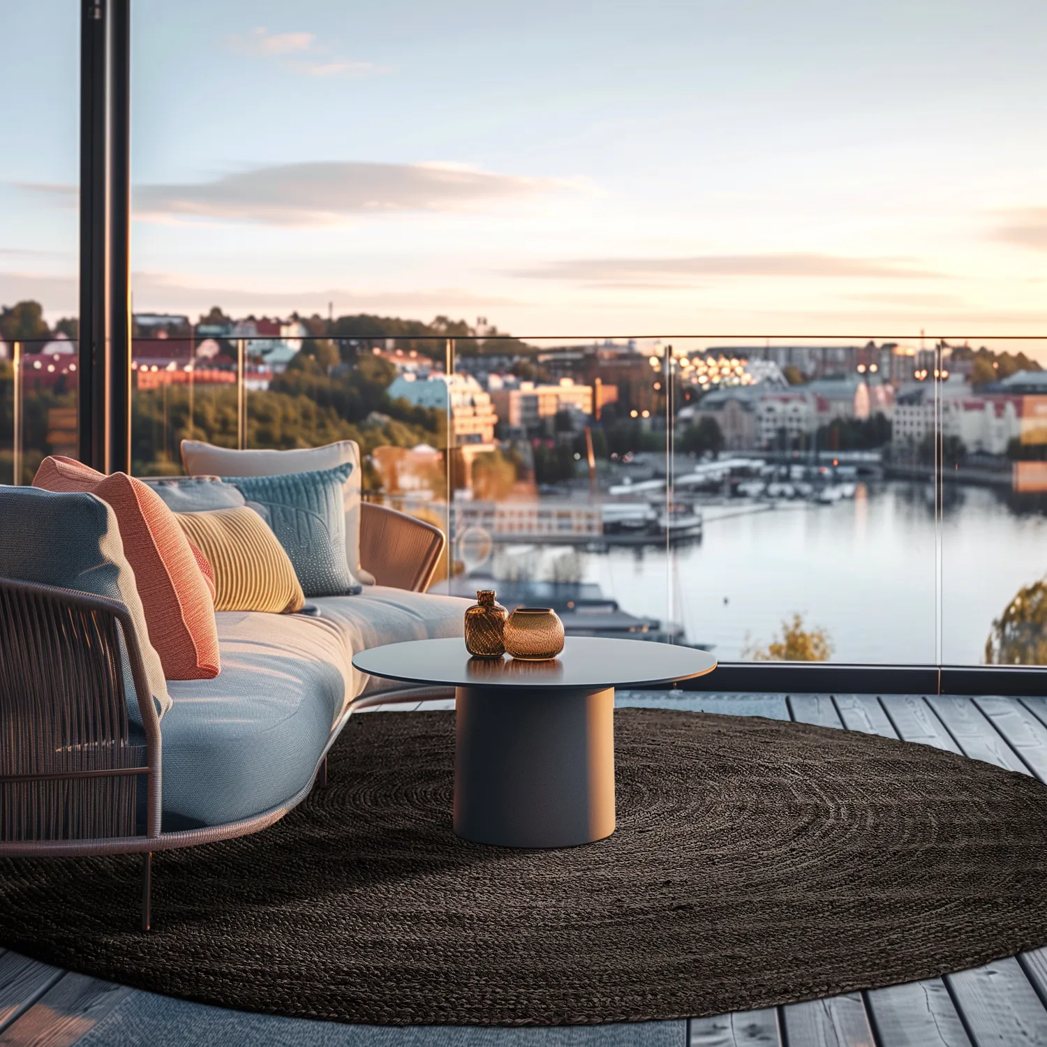 Rund jutematte - Amasia (svart)