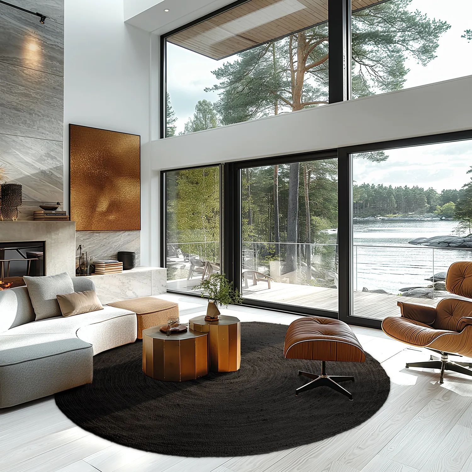 Rund jutematte - Amasia (svart)