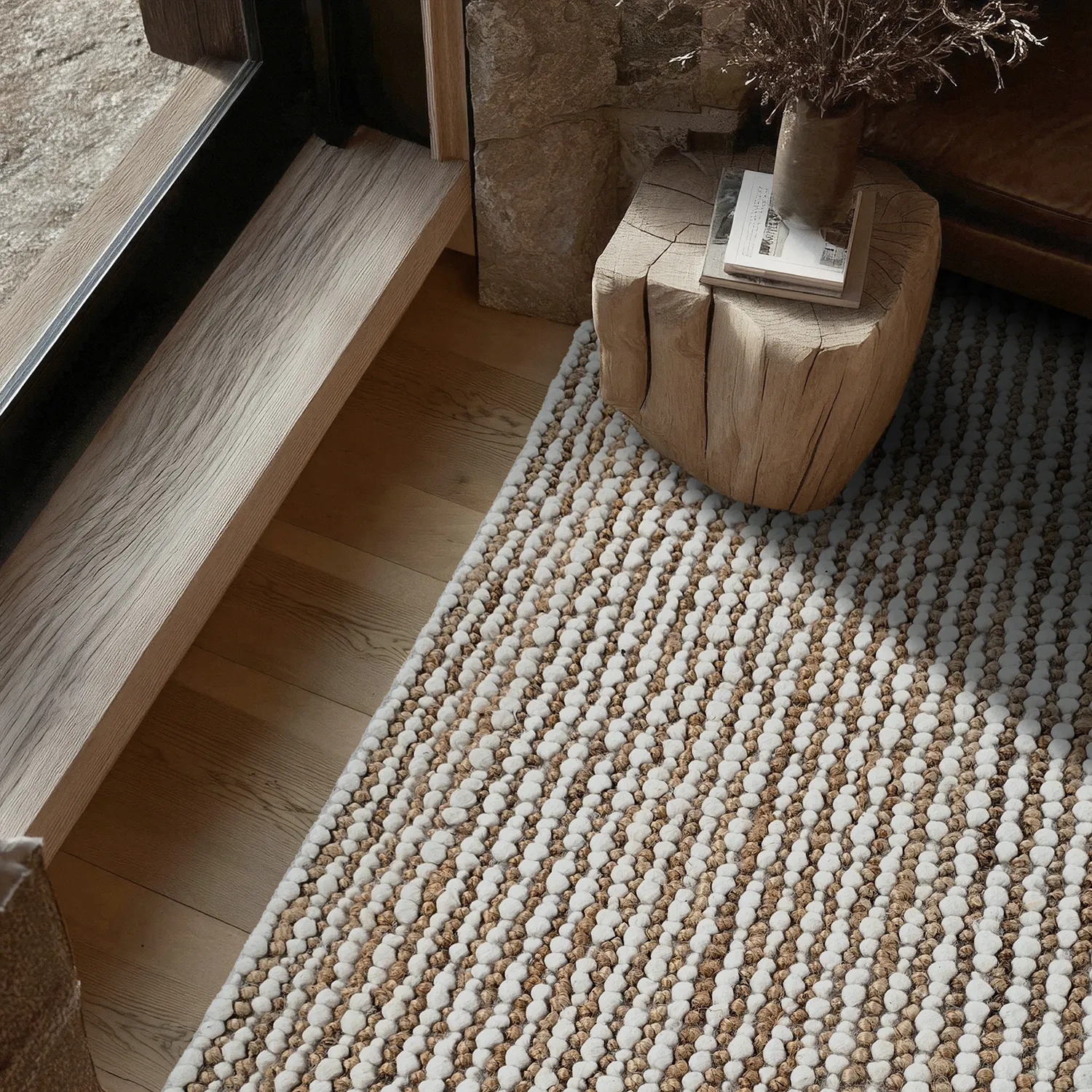 Juteteppe - Bally Jute/wool Bubble (natur/hvit)