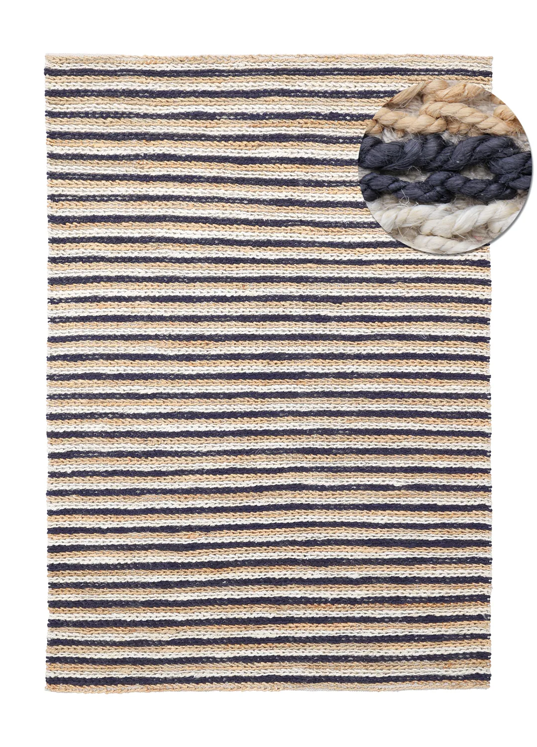 Juteteppe - Howrah Braided Jute (naturlig/hvit/svart)