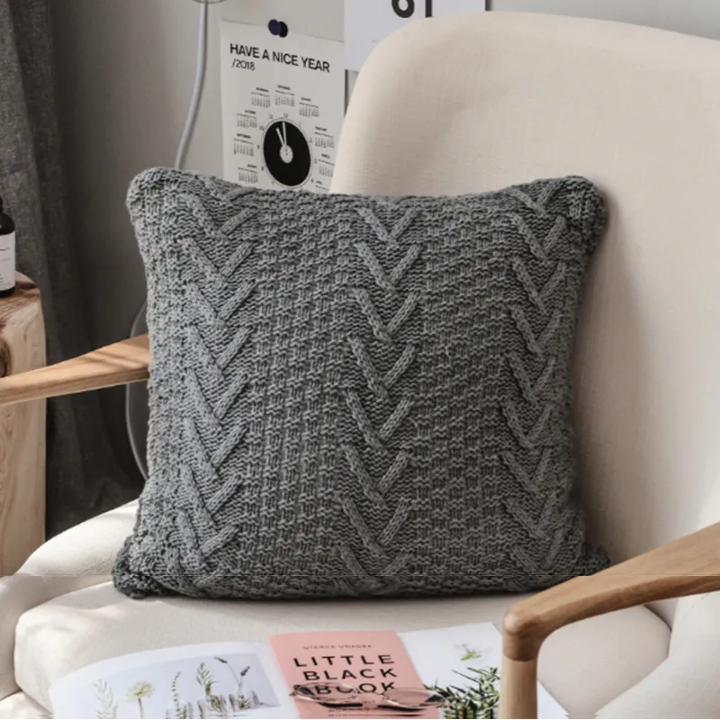 Putetrekk - Knit Macrame 45 x 45 cm (grå)