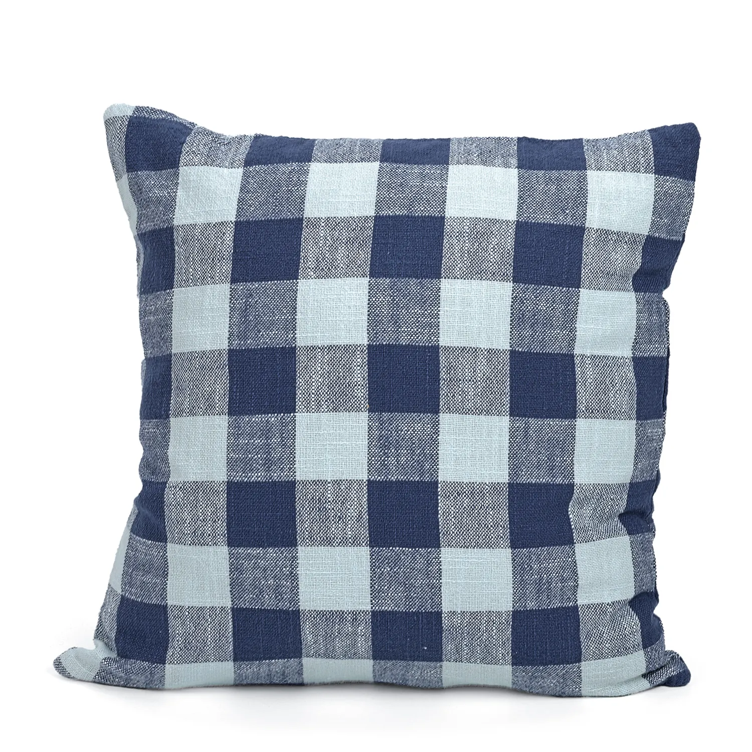 Putetrekk - Isela check cotton cushion cover (marineblå/lyseblå)