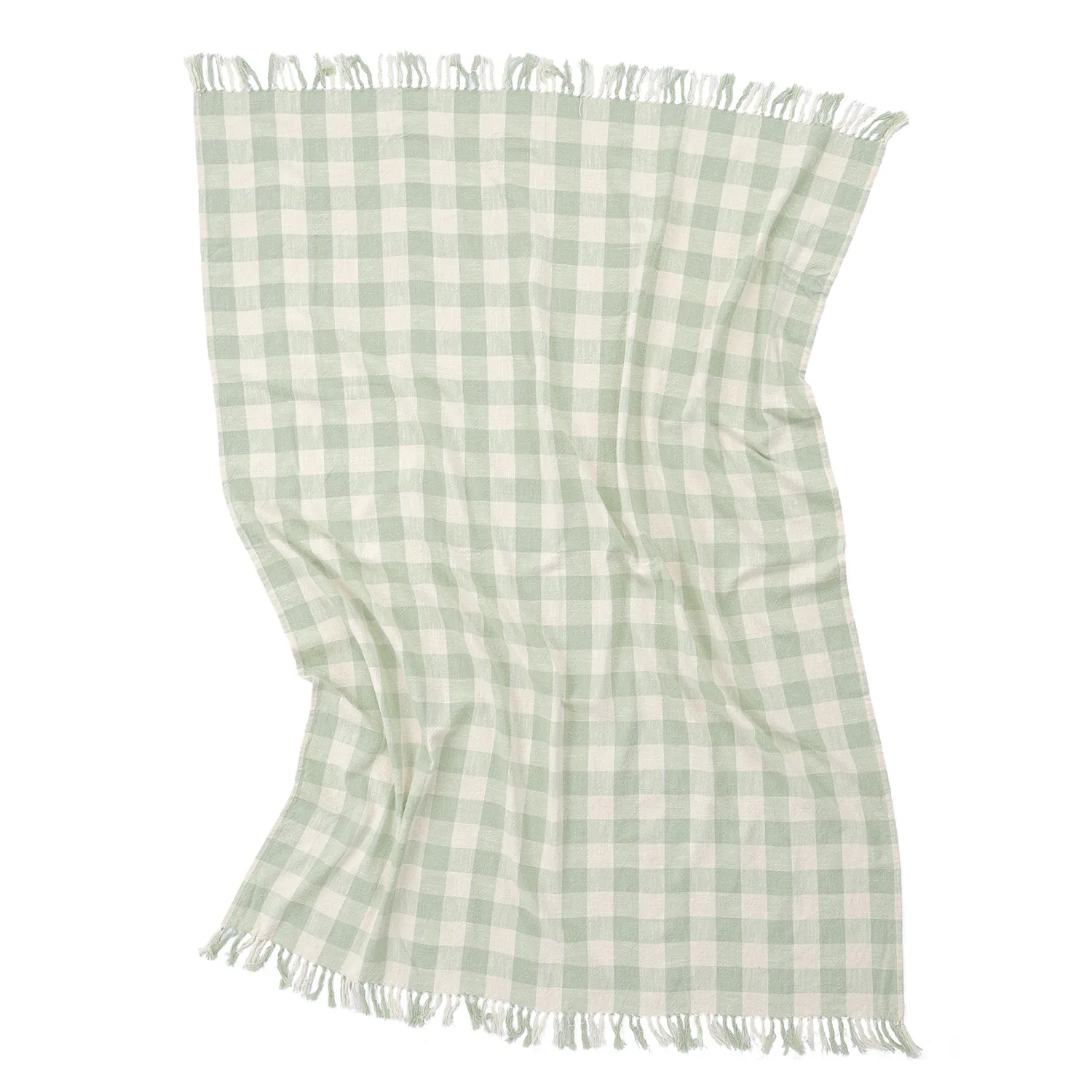 Pledd - Isela check cotton throw (krem/lys grønn)
