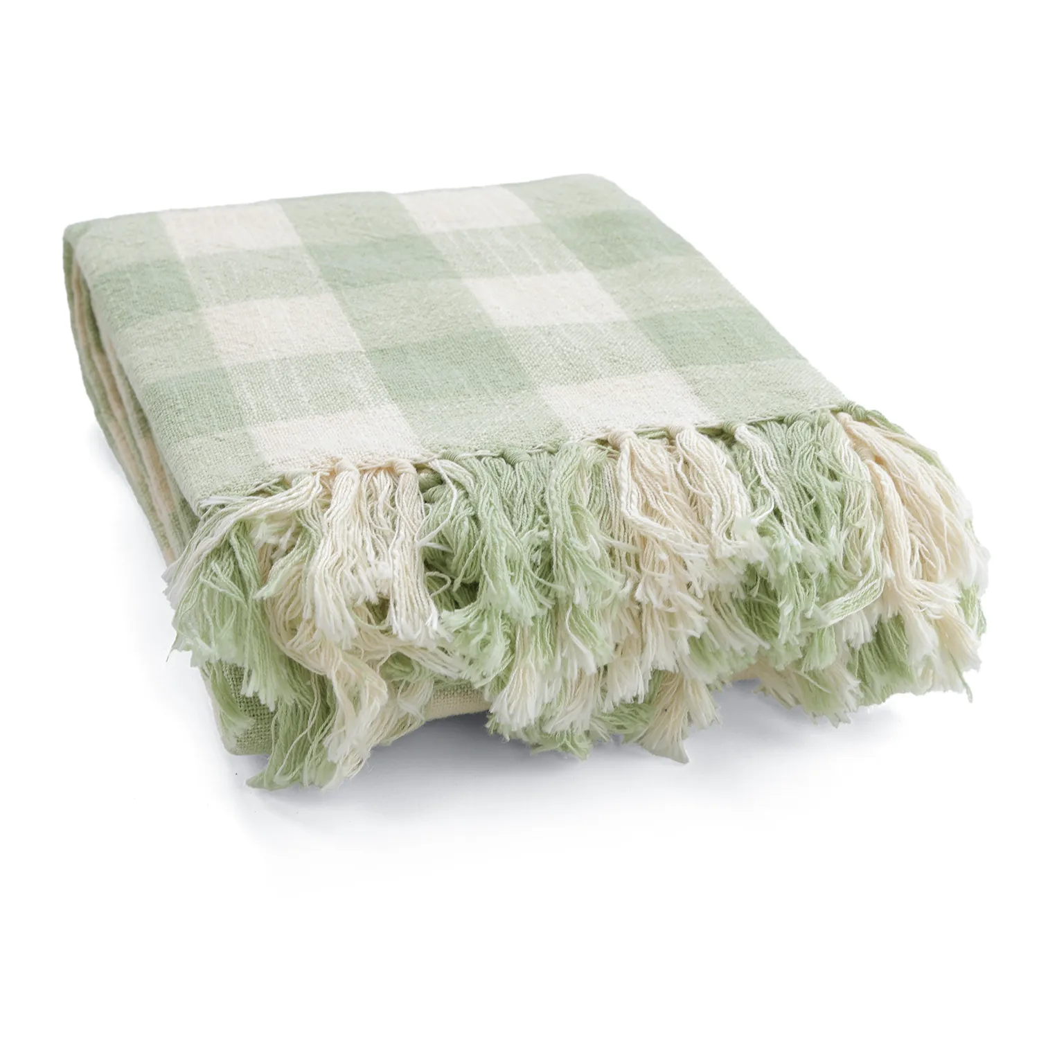 Pledd - Isela check cotton throw (krem/lys grønn)