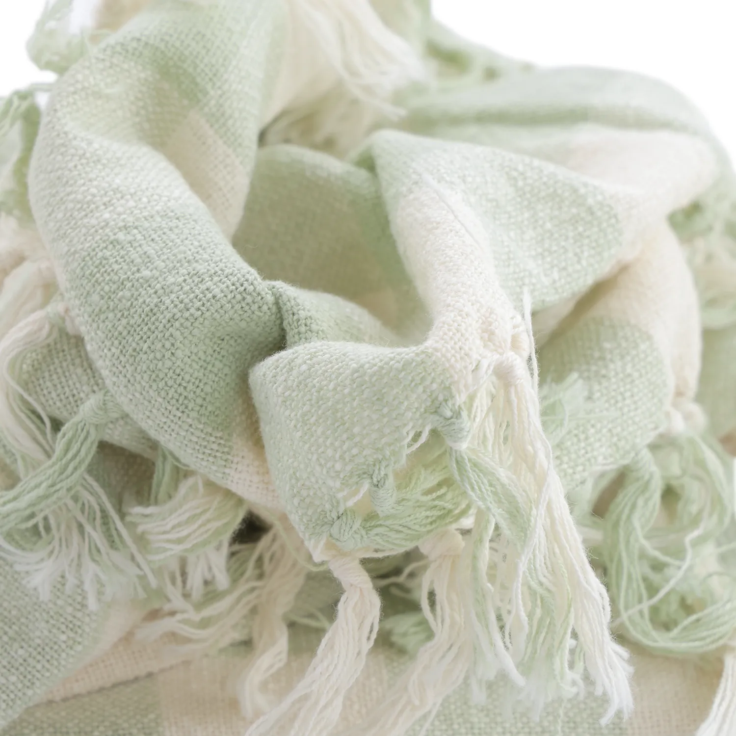 Pledd - Isela check cotton throw (krem/lys grønn)
