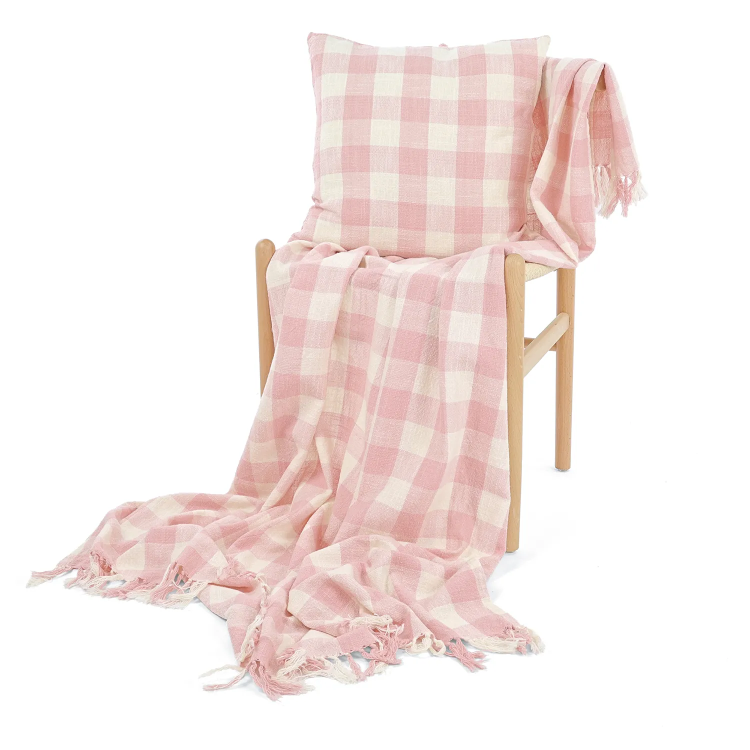Pledd - Isela check cotton throw (krem/rosa)