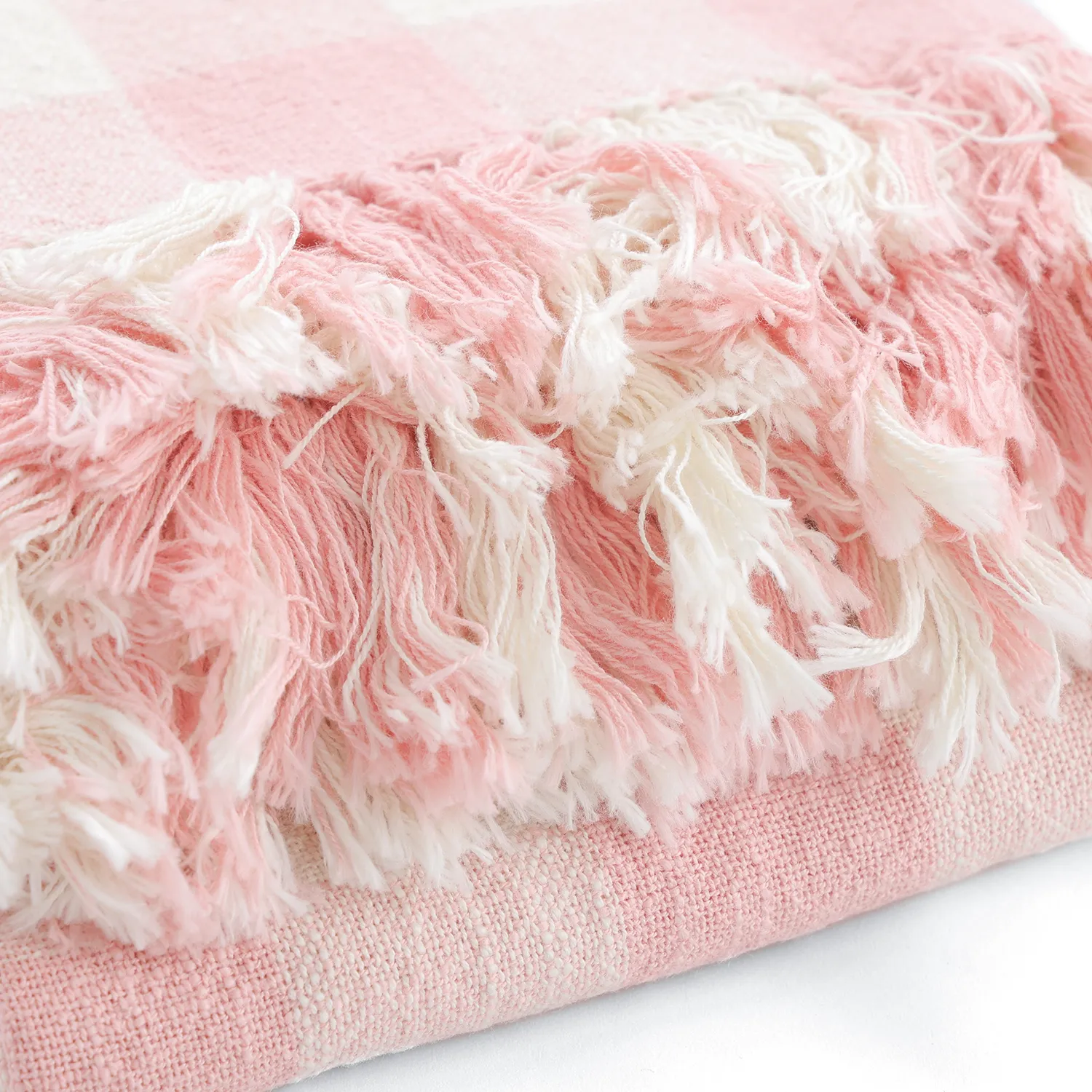 Pledd - Isela check cotton throw (krem/rosa)