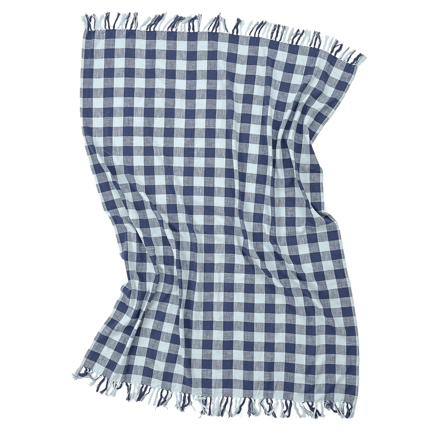 Pledd - Isela check cotton throw (marineblå/lyseblå)