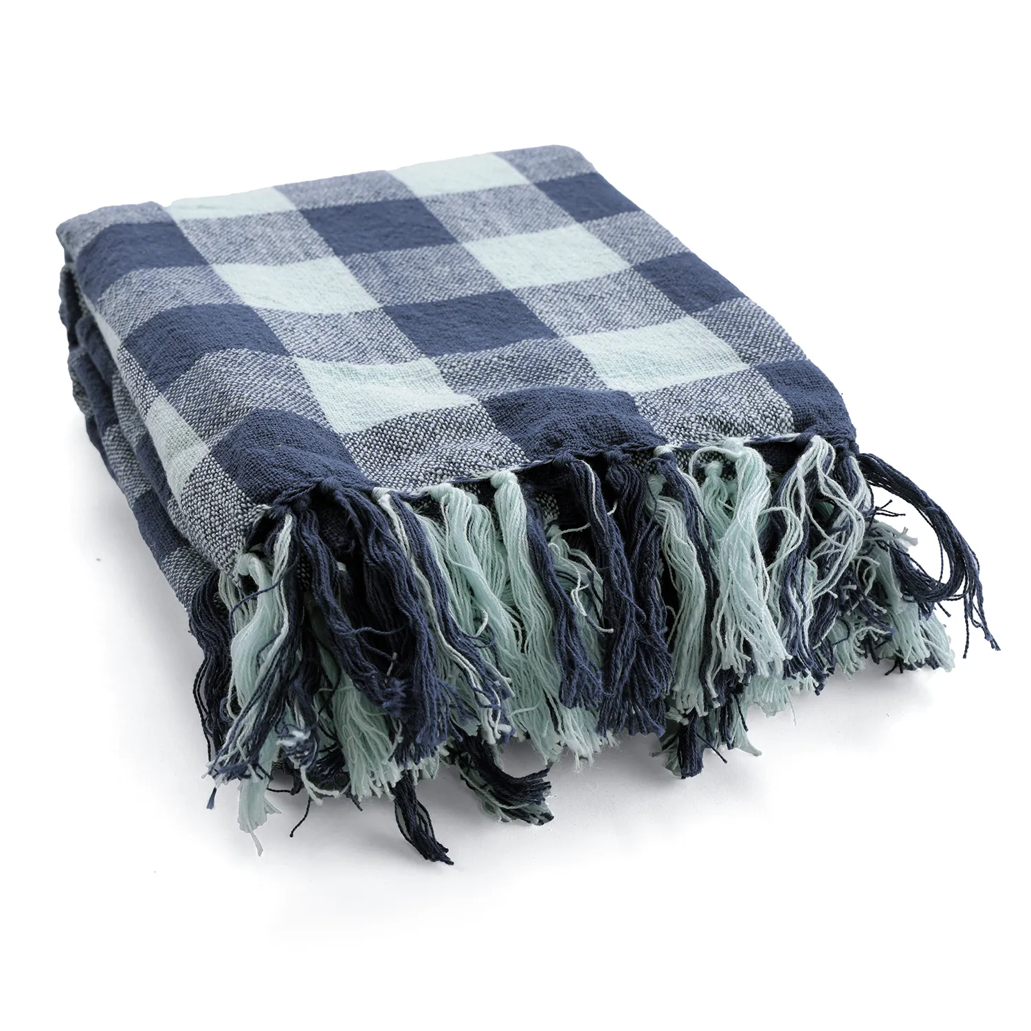 Pledd - Isela check cotton throw (marineblå/lyseblå)