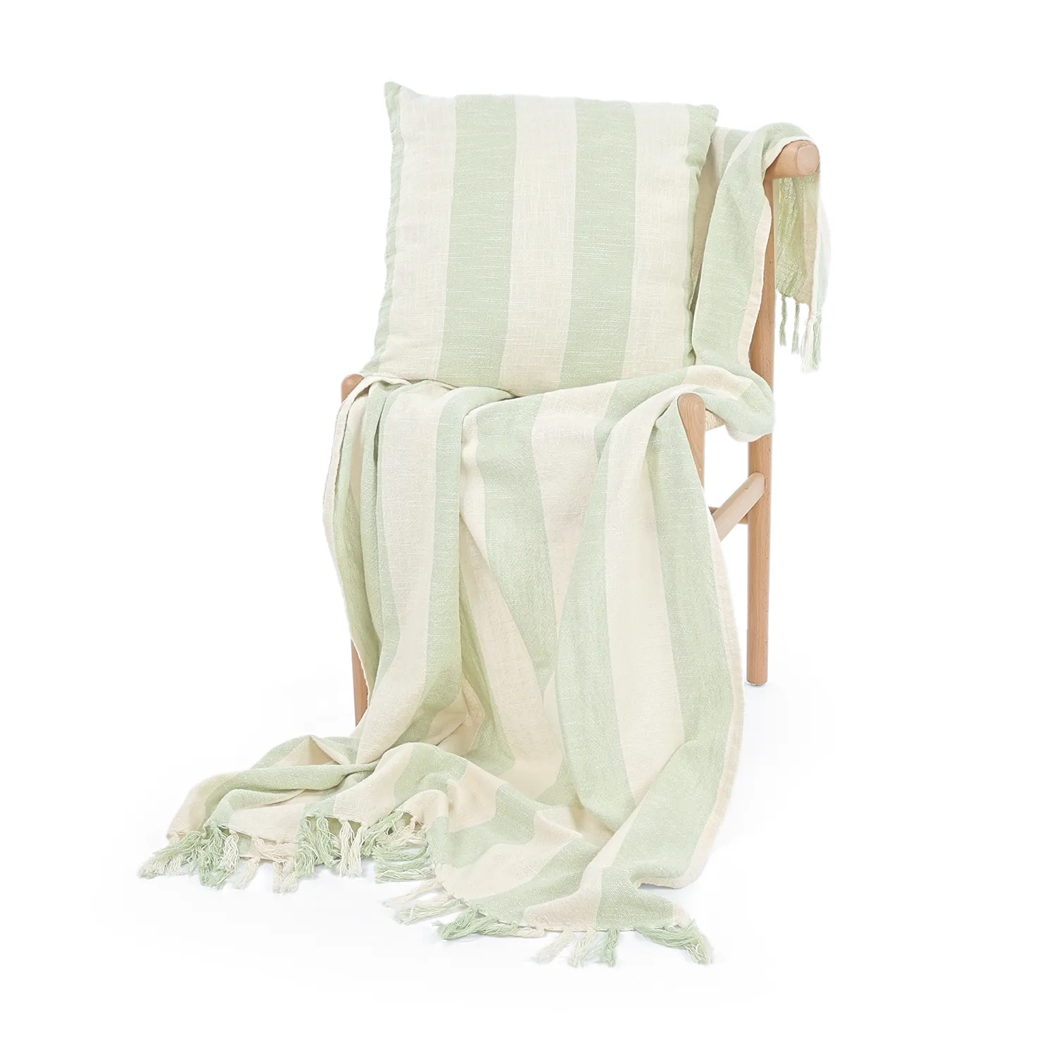Putetrekk - Kora stripe cotton cushion cover (krem/lys grønn)