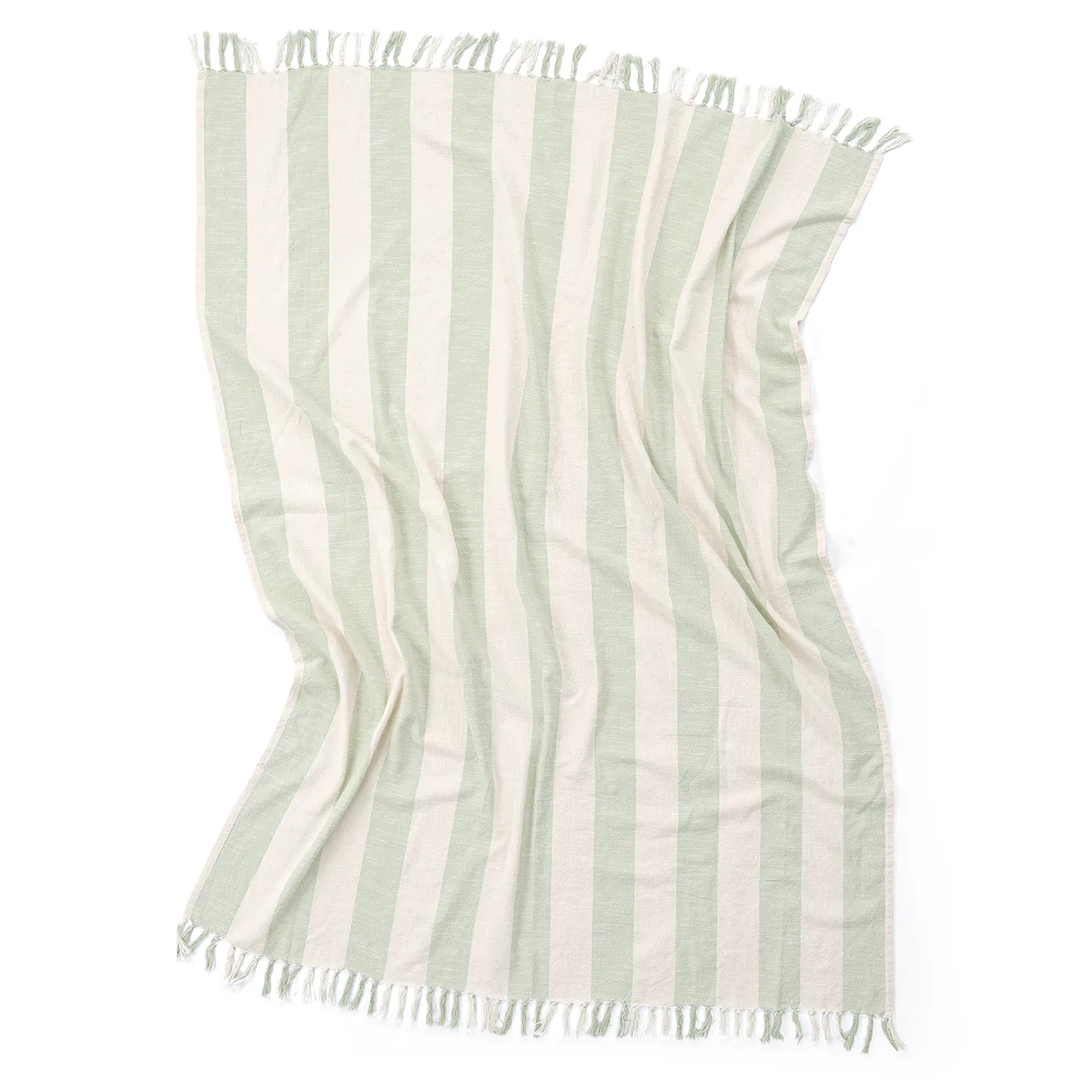 Pledd - Kora stripe cotton throw (krem/lys grønn)