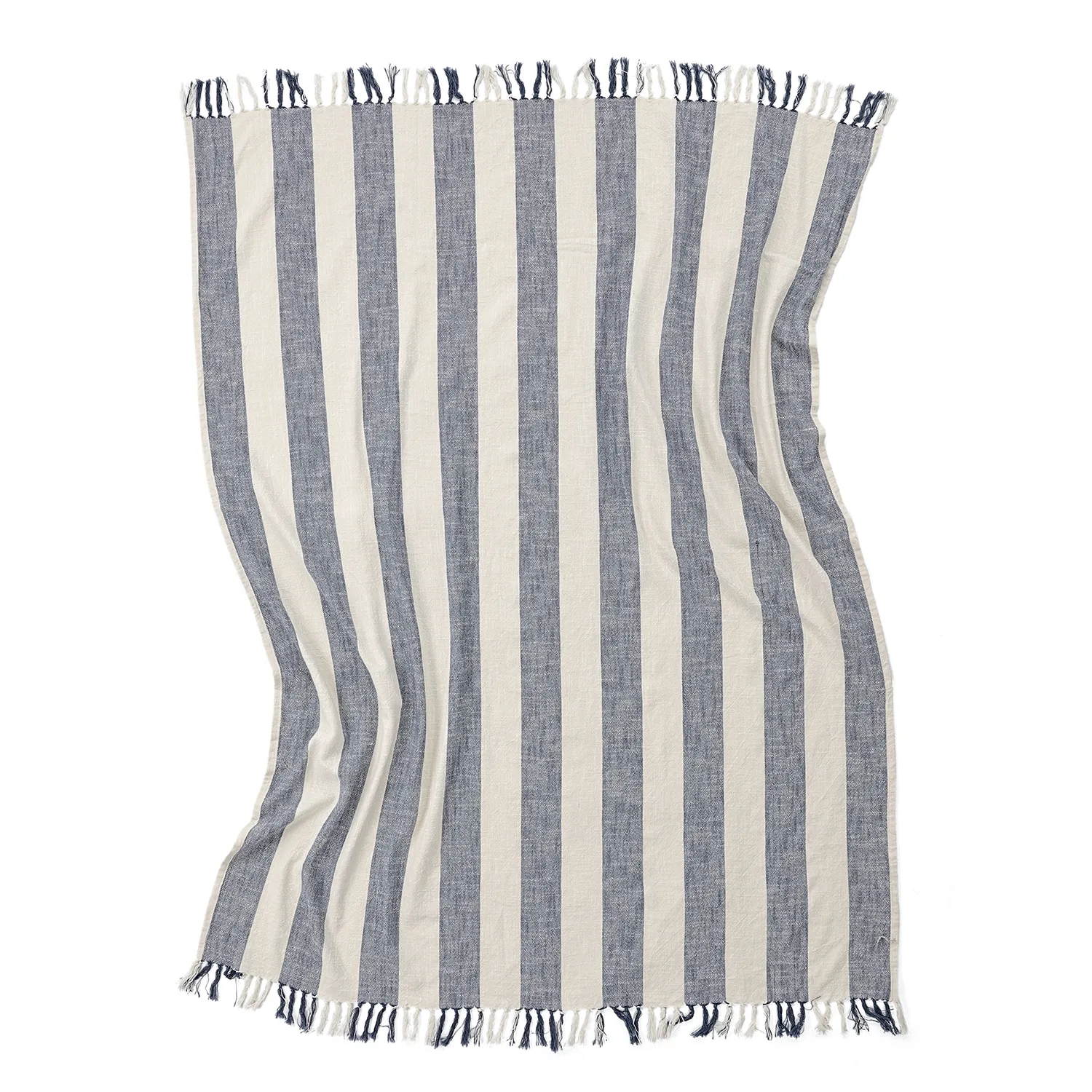 Pledd - Kora stripe cotton throw (krem/marineblå)
