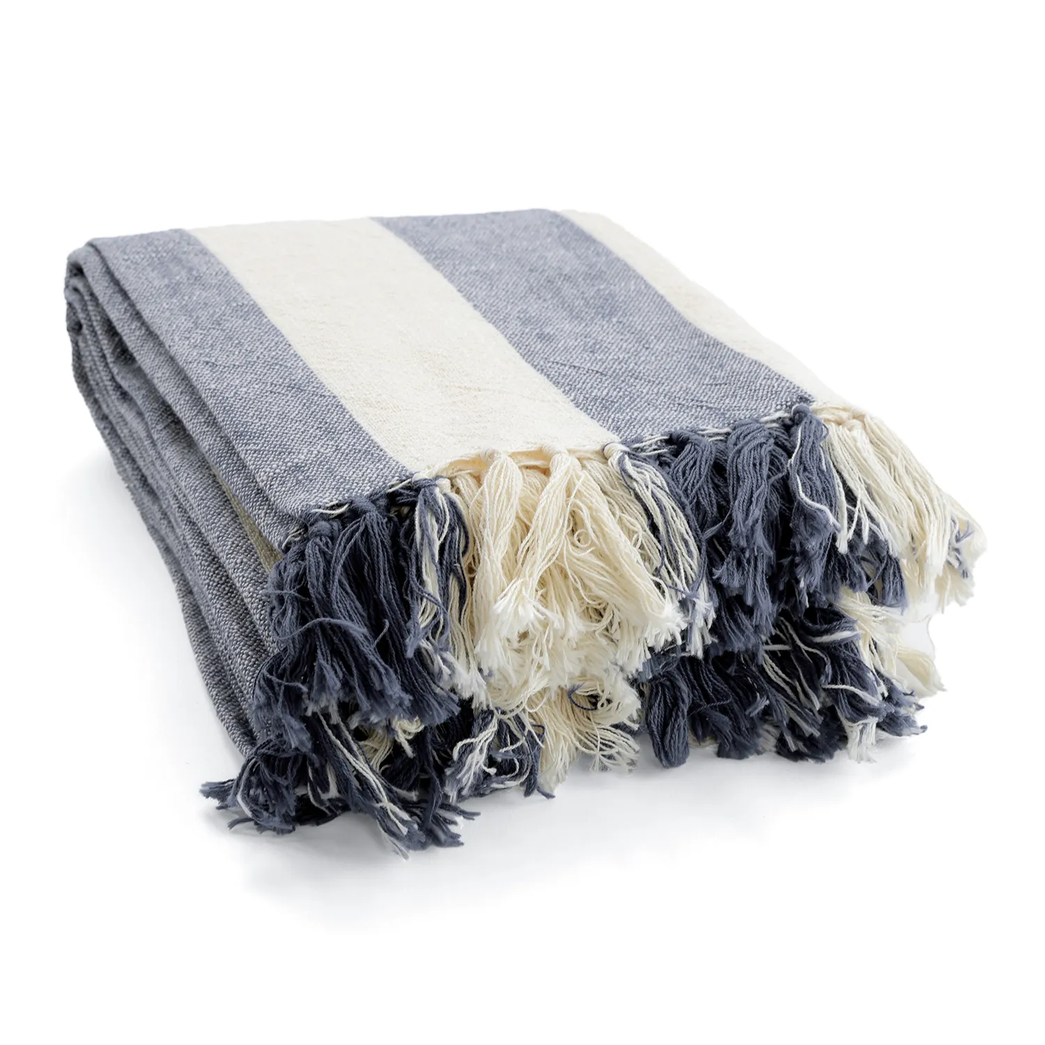 Pledd - Kora stripe cotton throw (krem/marineblå)