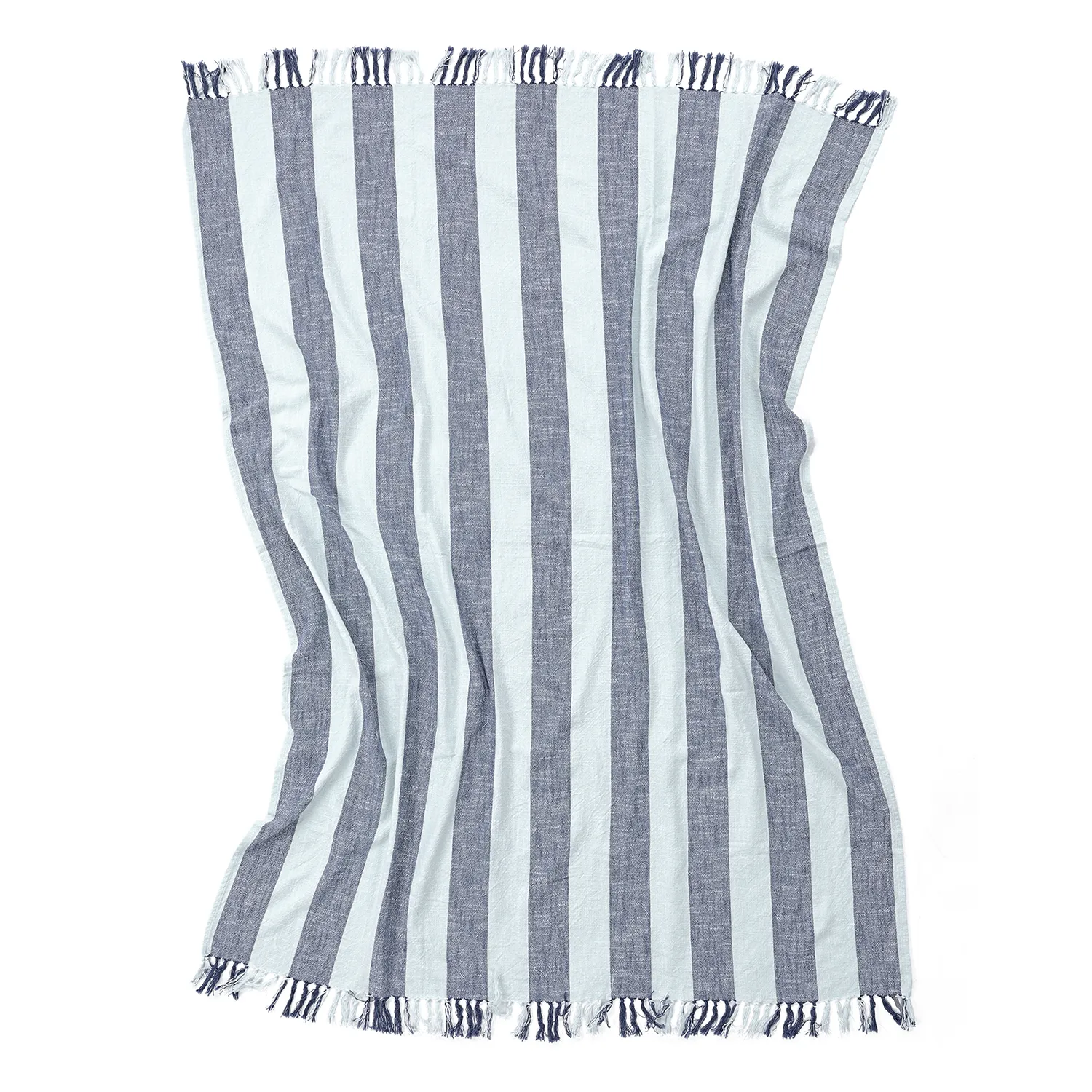 Pledd - Kora stripe cotton throw (marineblå/lyseblå)