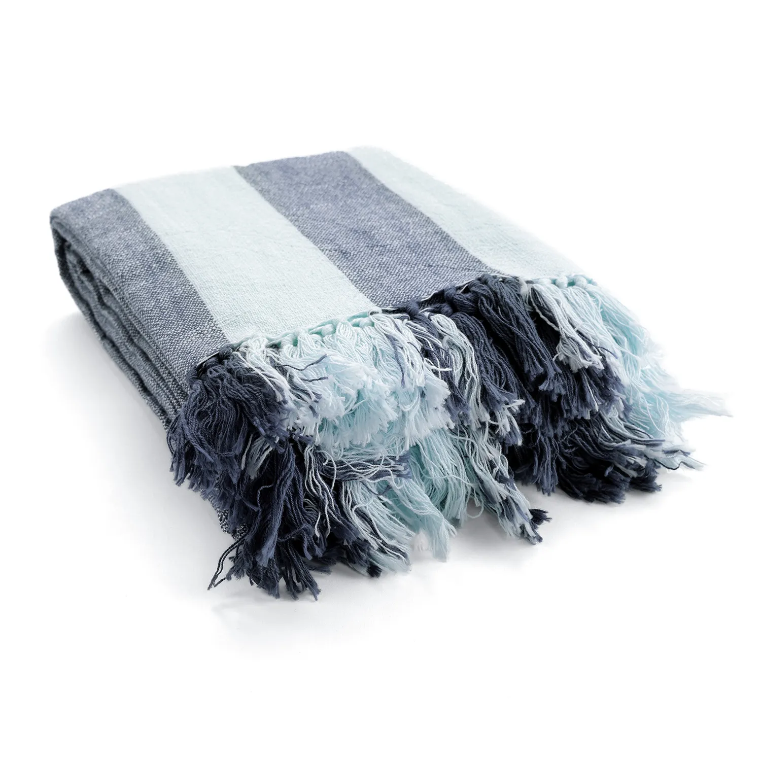 Pledd - Kora stripe cotton throw (marineblå/lyseblå)