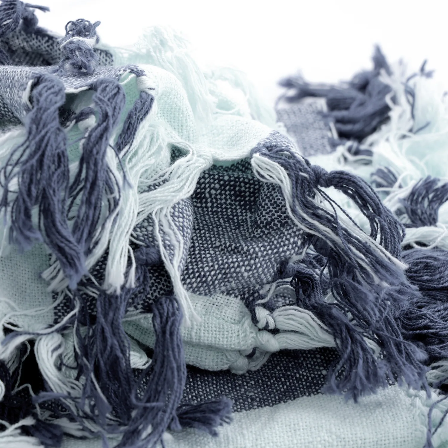 Pledd - Kora stripe cotton throw (marineblå/lyseblå)