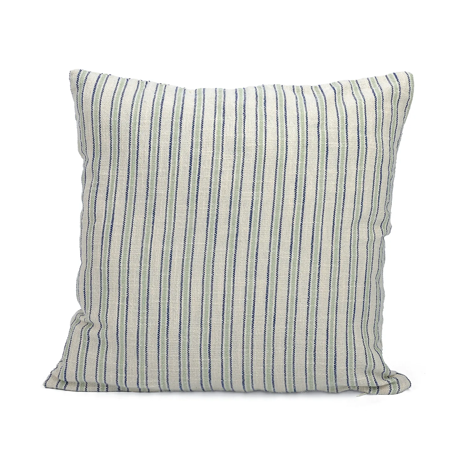 Putetrekk - Rumi stripe cotton cushion cover (kremfarget/marineblå/lys grønn)
