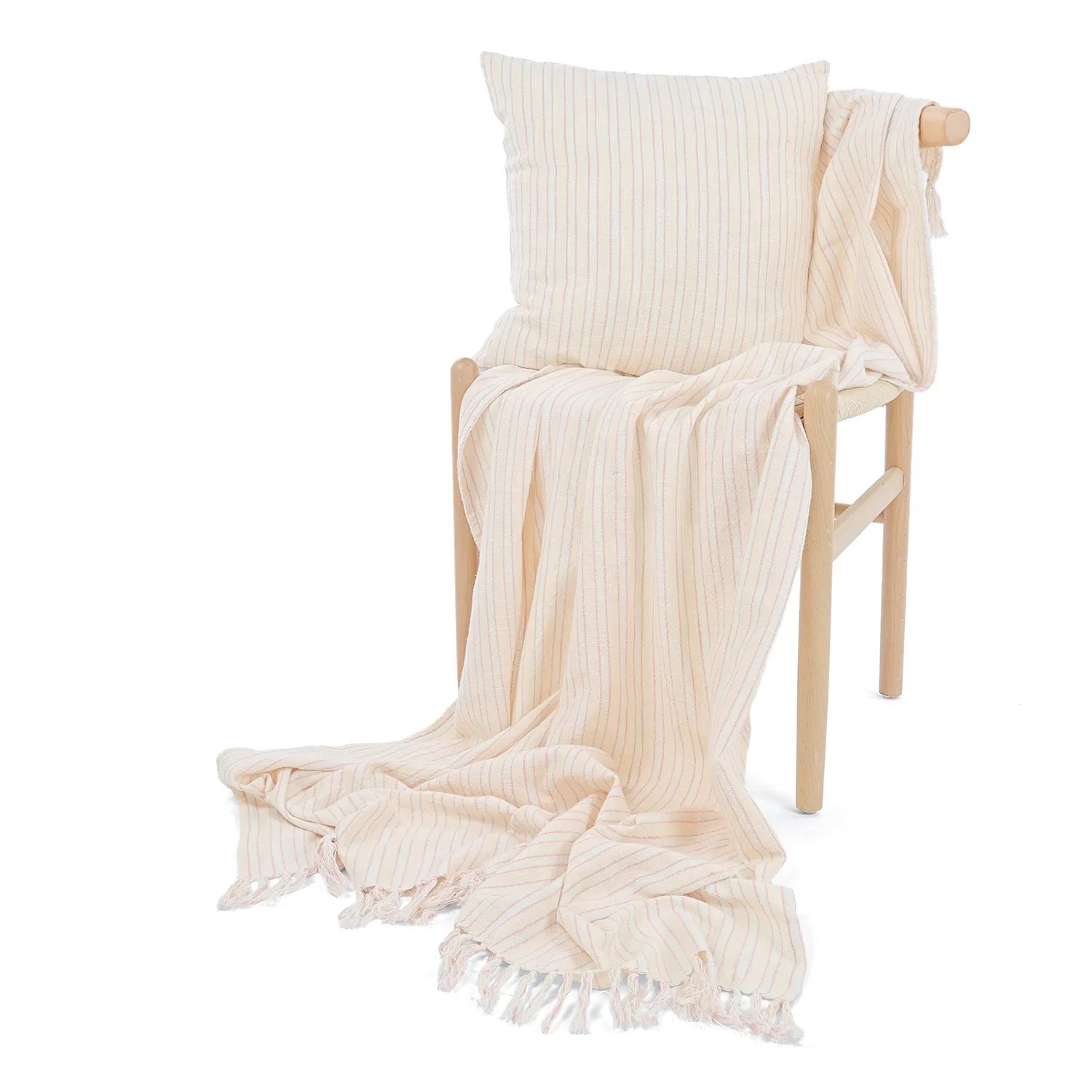 Putetrekk - Rumi stripe cotton cushion cover (krem/rosa/lyseblå)