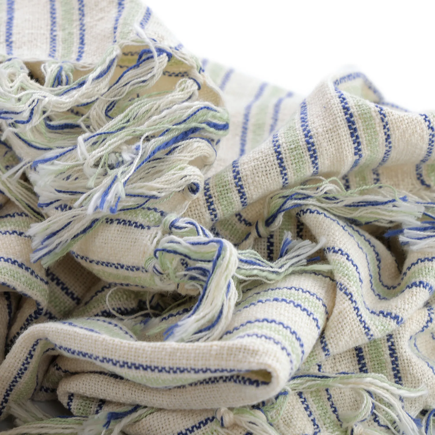 Pledd - Rumi stripe cotton throw (kremfarget/marineblå/lys grønn)