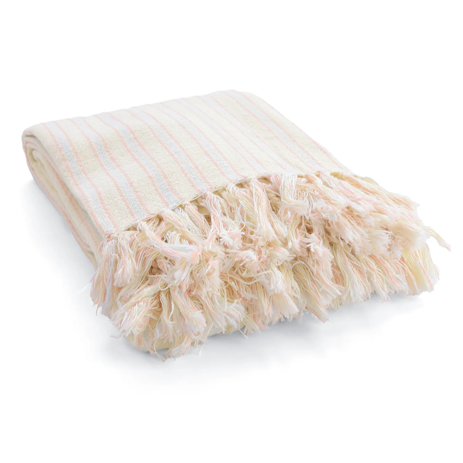 Pledd - Rumi stripe cotton throw (krem/rosa/lyseblå)