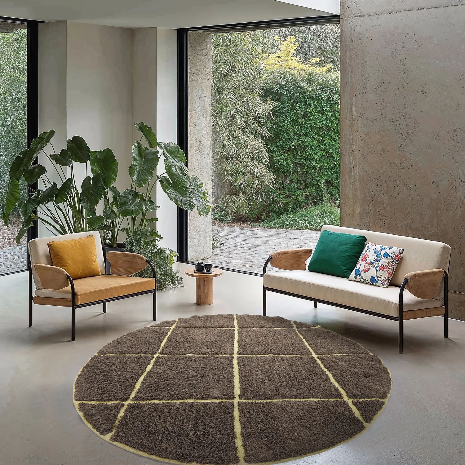 Runde tepper - Bellevue Natural Cotton Shaggy (brun/gul)