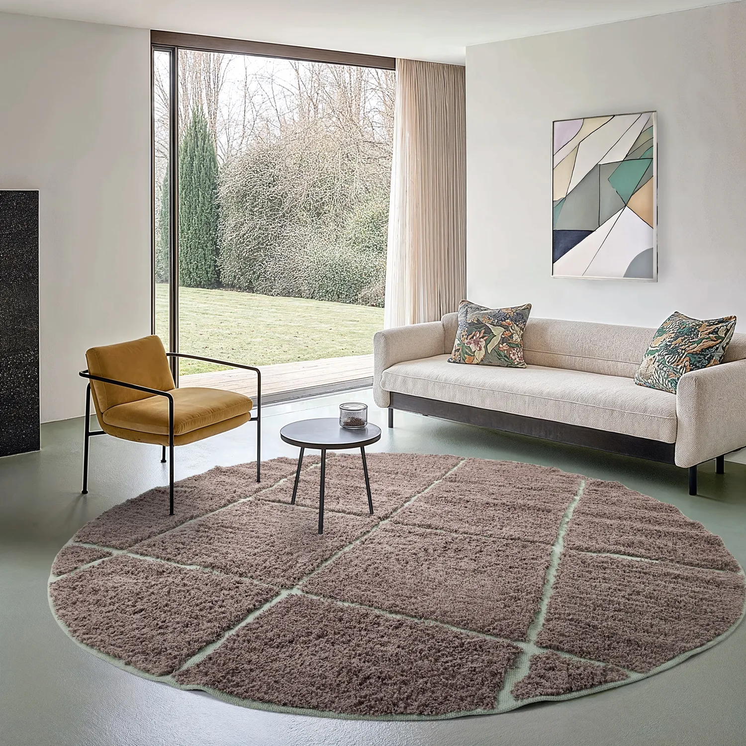 Runde tepper - Bellevue Natural Cotton Shaggy (taupe/grønn)