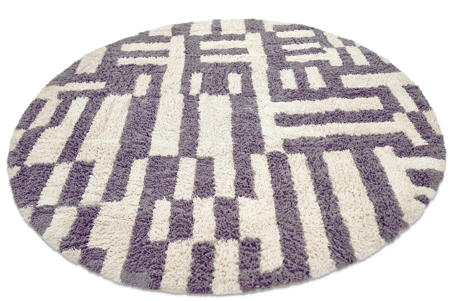 Runde tepper - Bergamo Natural Cotton Shaggy (grå/hvit)