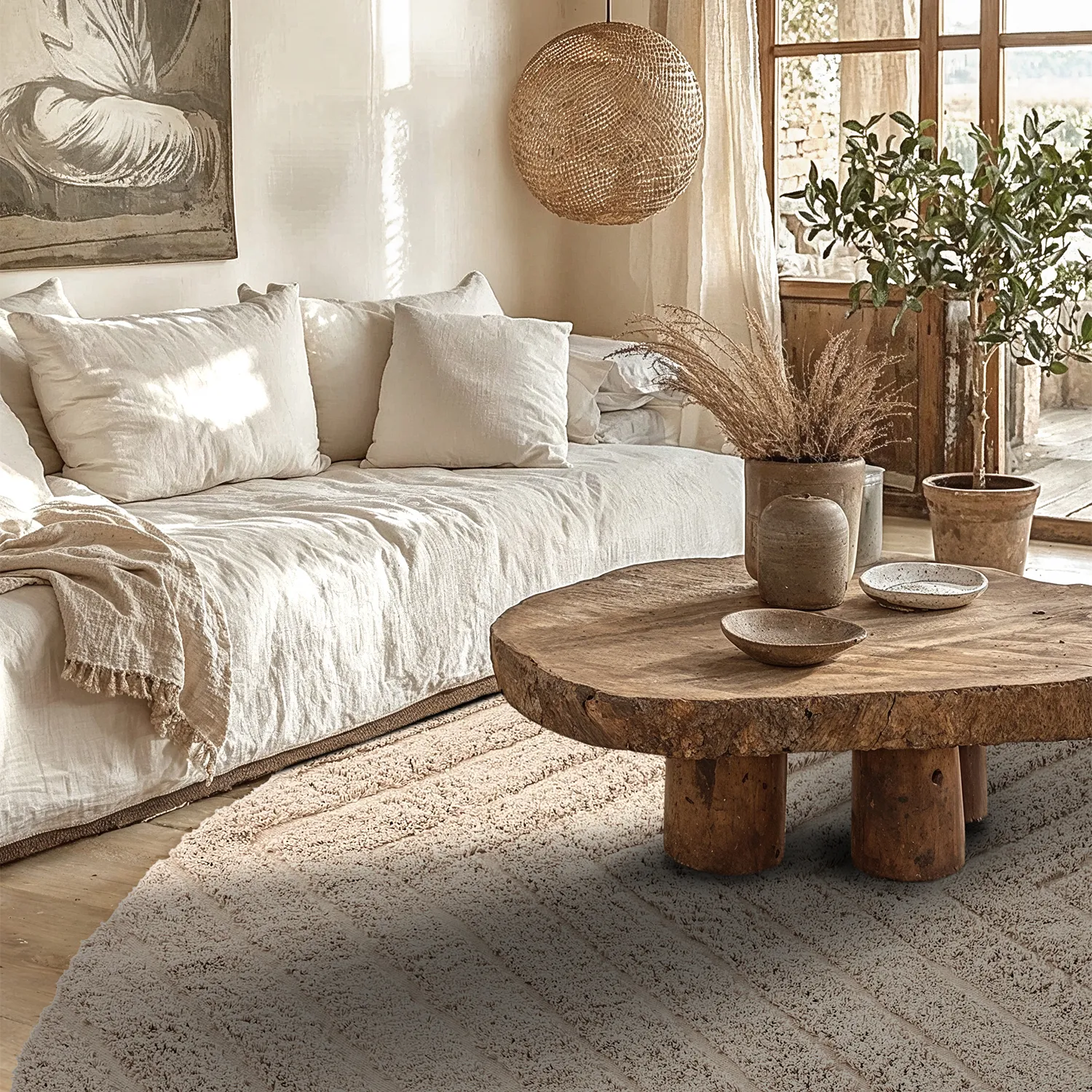 Runde tepper - Conara Natural Cotton Shaggy (beige)