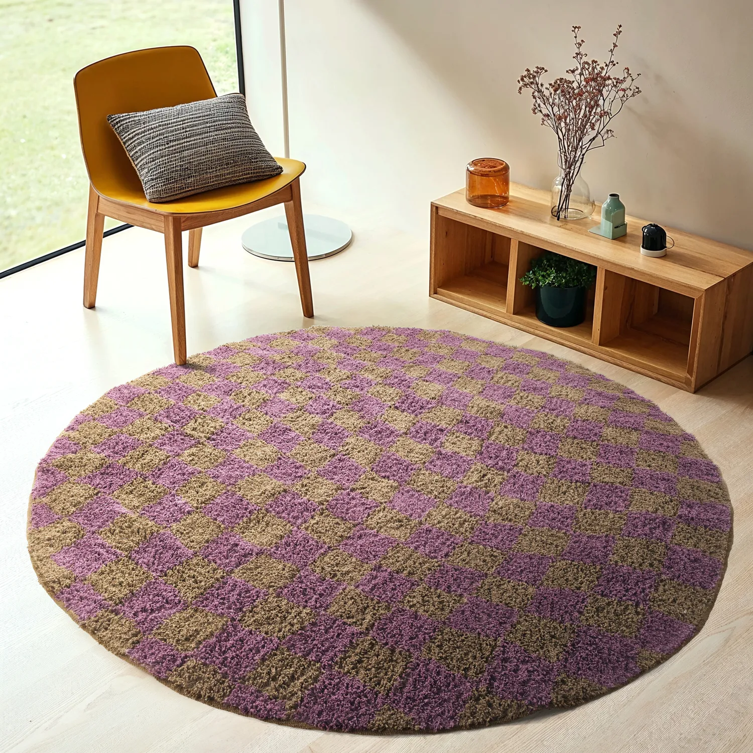 Runde tepper - Elsey Natural Cotton Shaggy (brun/lilla)