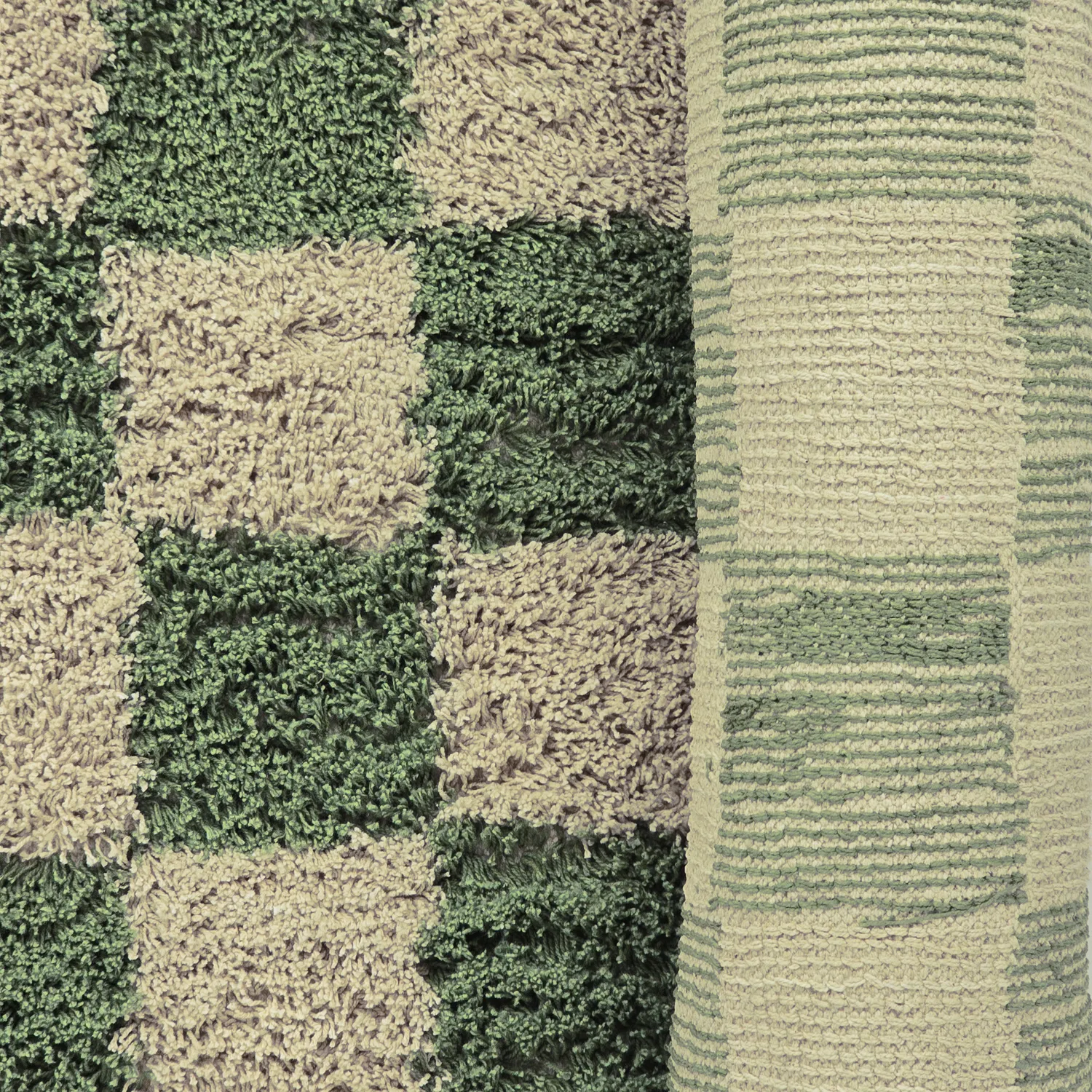 Runde tepper - Elsey Natural Cotton Shaggy (grønn/beige)