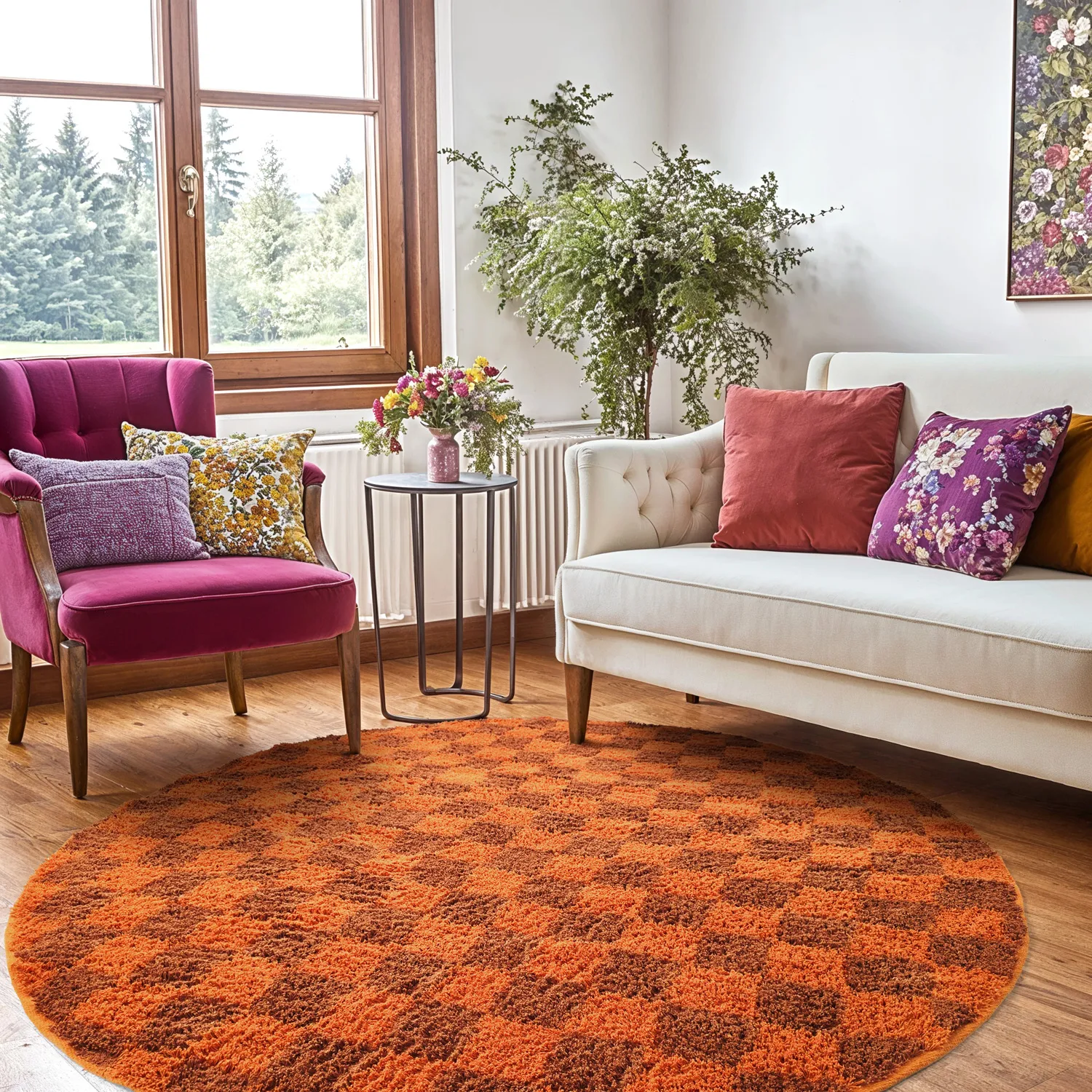 Runde tepper - Elsey Natural Cotton Shaggy (oransje/rød)