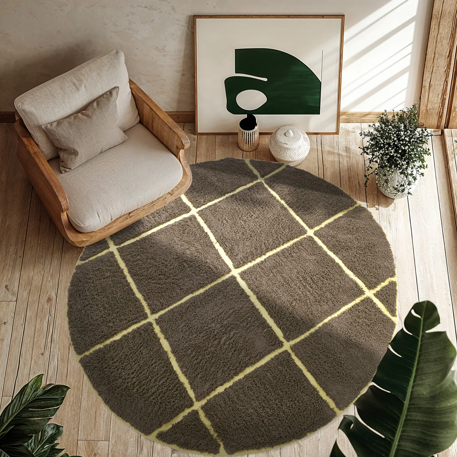 Runde tepper - Bellevue Natural Cotton Shaggy (brun/gul)