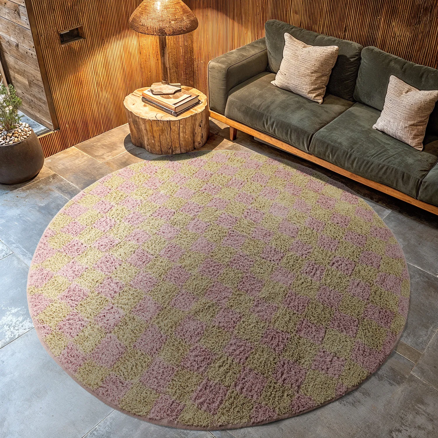 Runde tepper - Elsey Natural Cotton Shaggy (rosa/oransje)