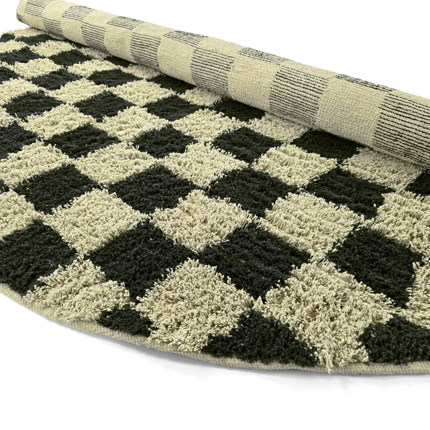 Runde tepper - Elsey Natural Cotton Shaggy (svart/beige)