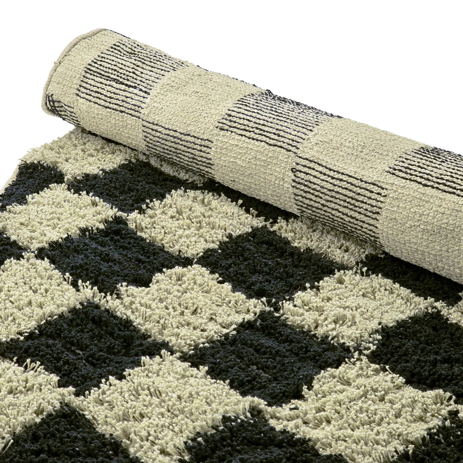Runde tepper - Elsey Natural Cotton Shaggy (svart/beige)