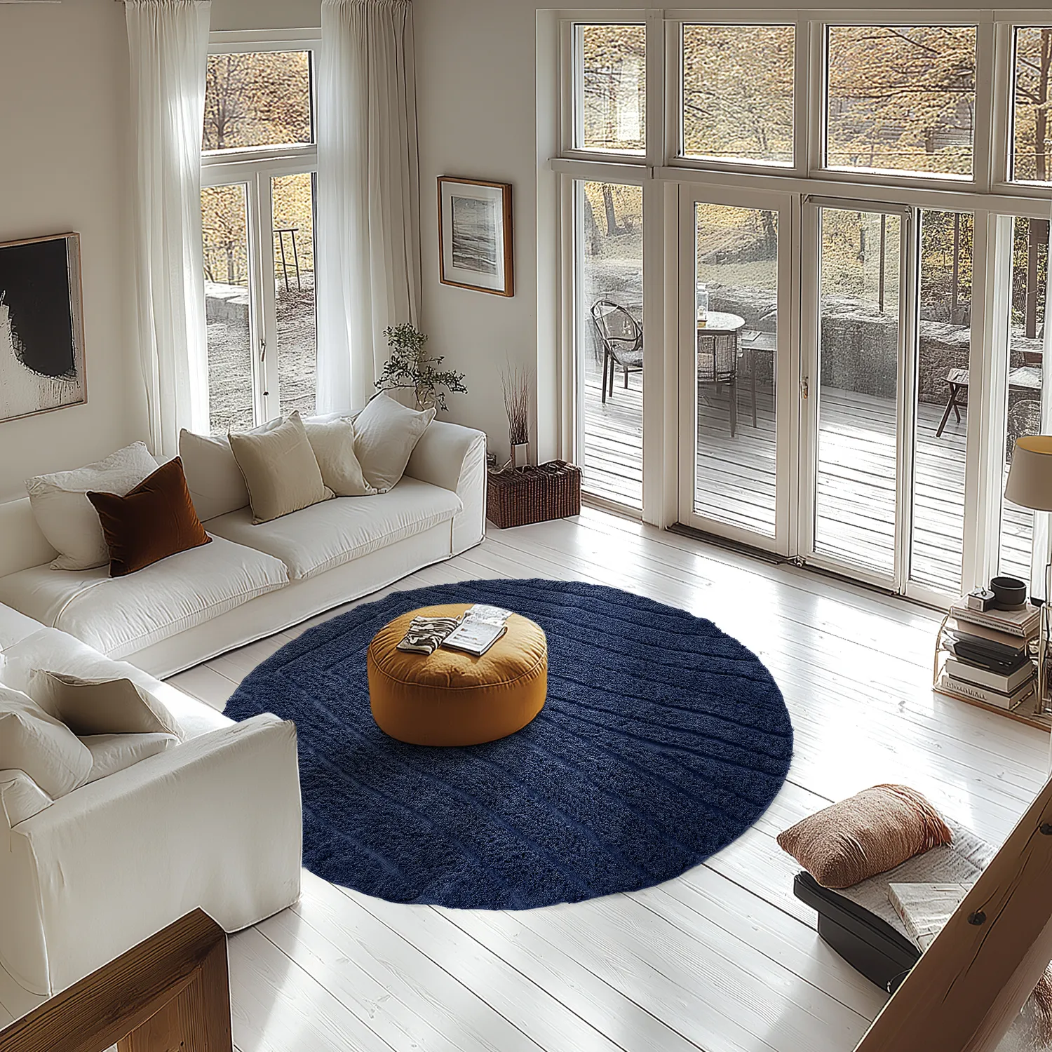 Runde tepper - Farley Natural Cotton Shaggy (blå)