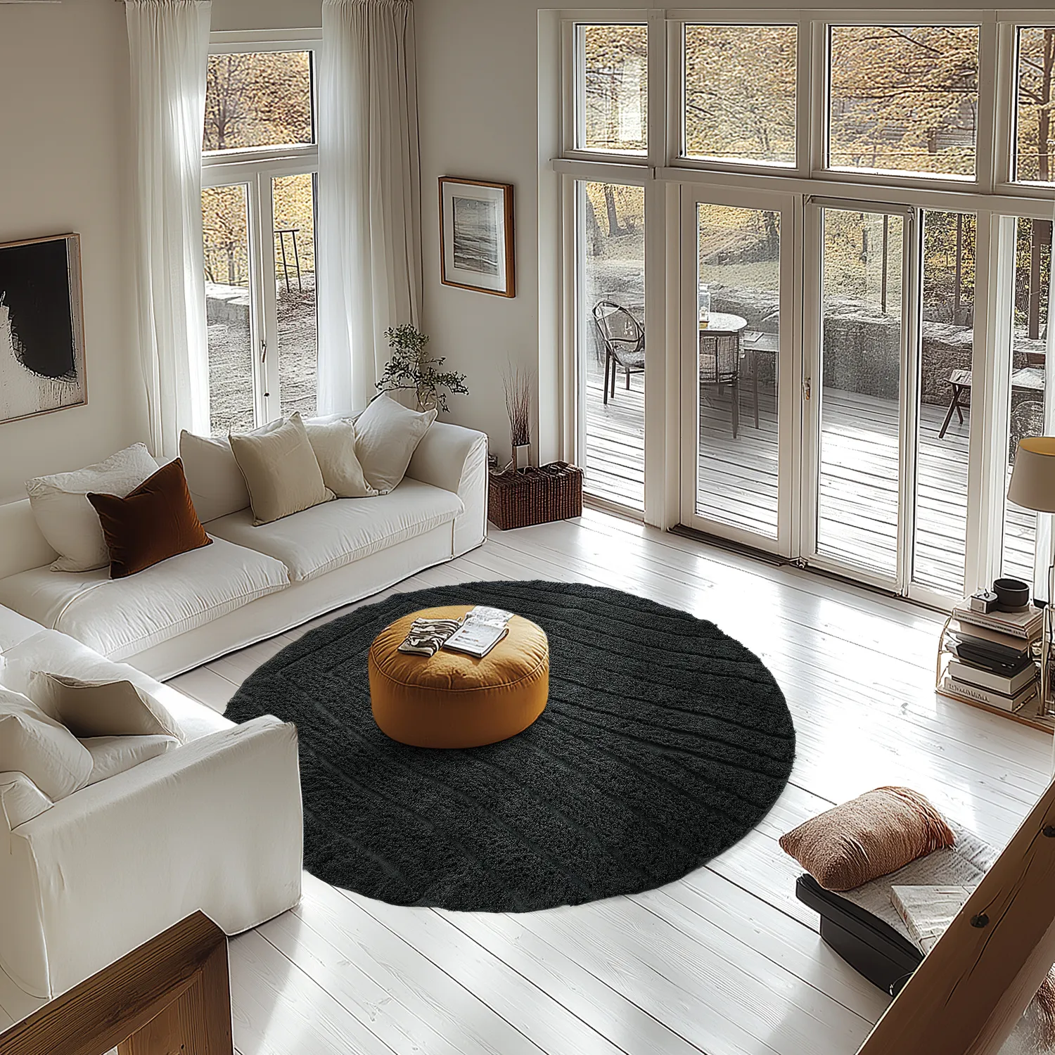 Runde tepper - Farley Natural Cotton Shaggy (svart)
