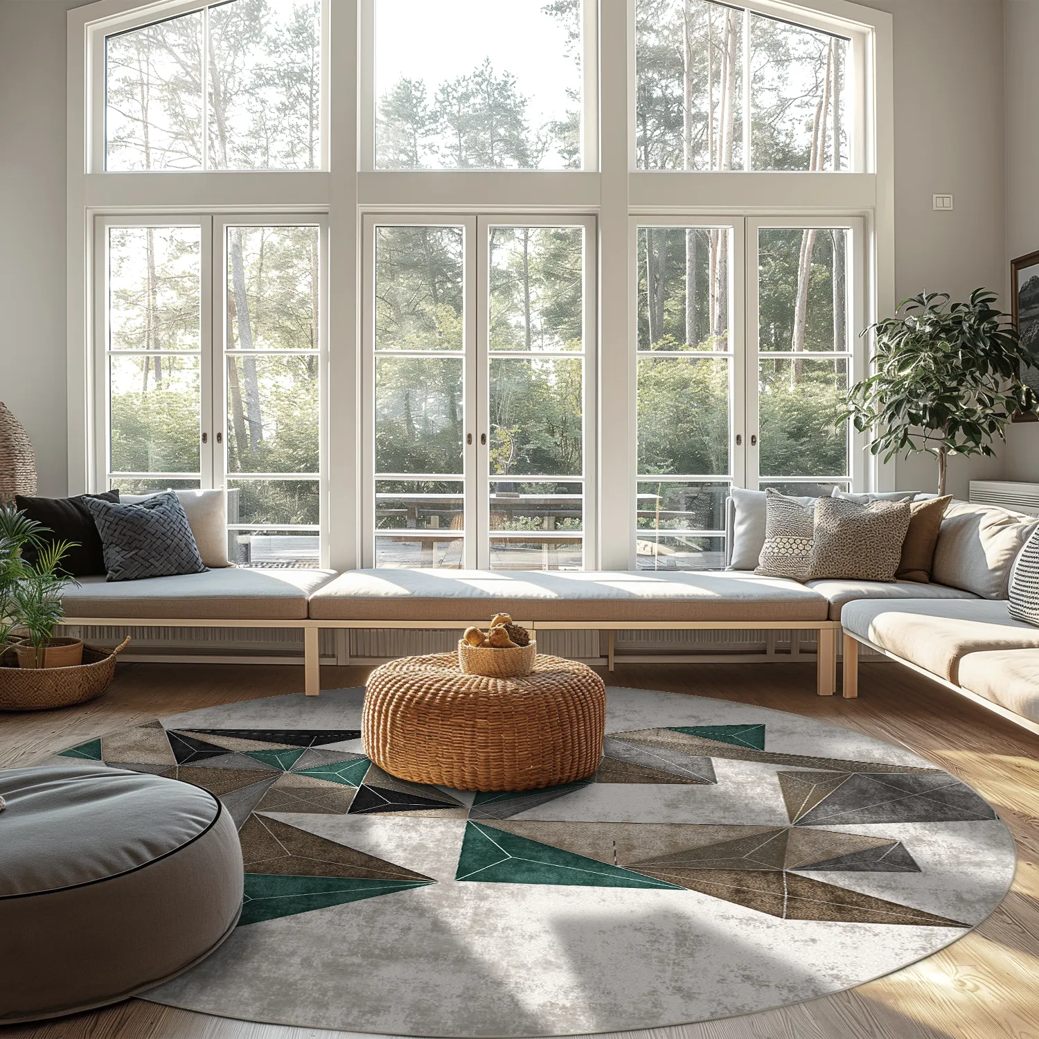 Rundt teppe - Feres (grå/beige/multi)