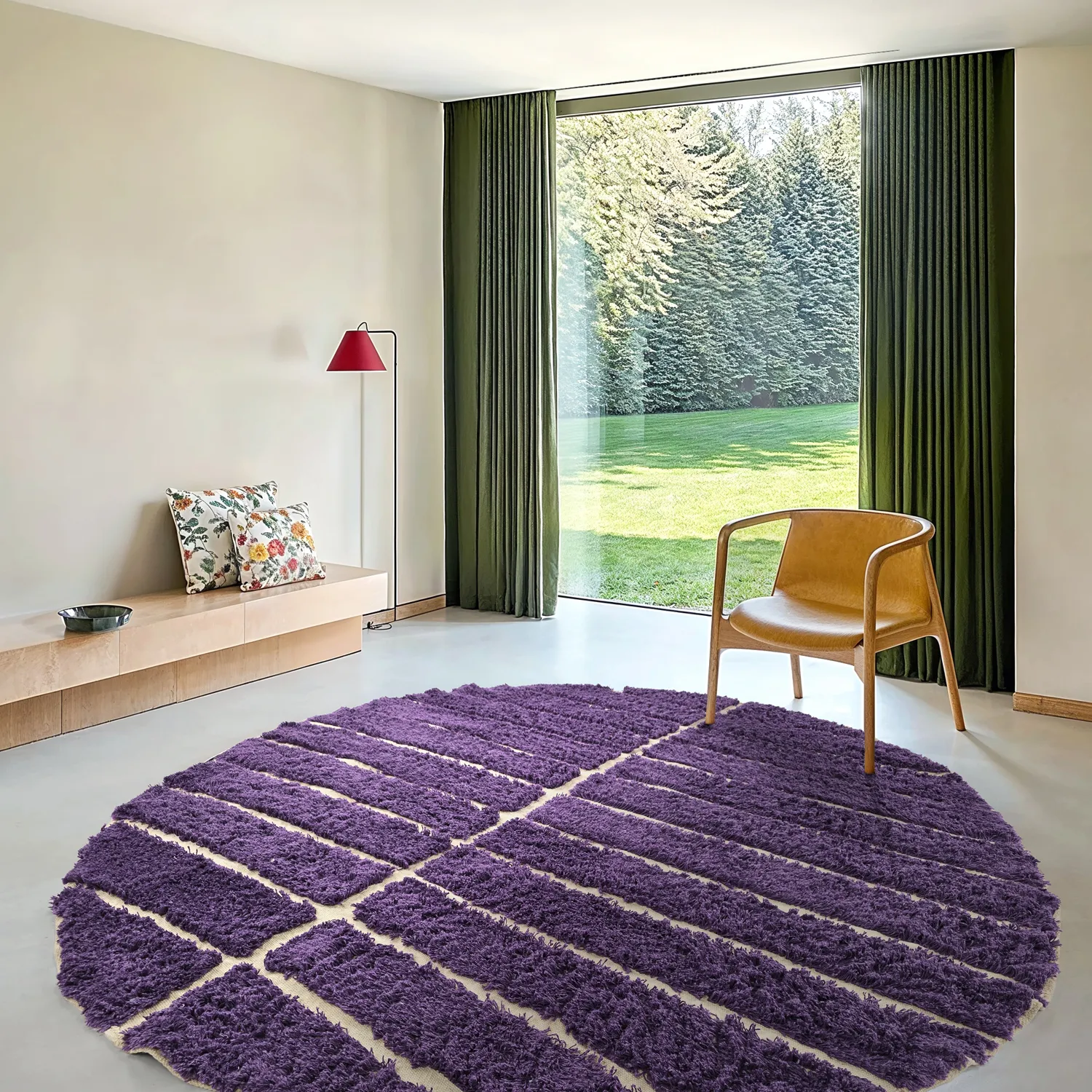 Rundt teppe - Ikara Natural Cotton Shaggy (lilla)