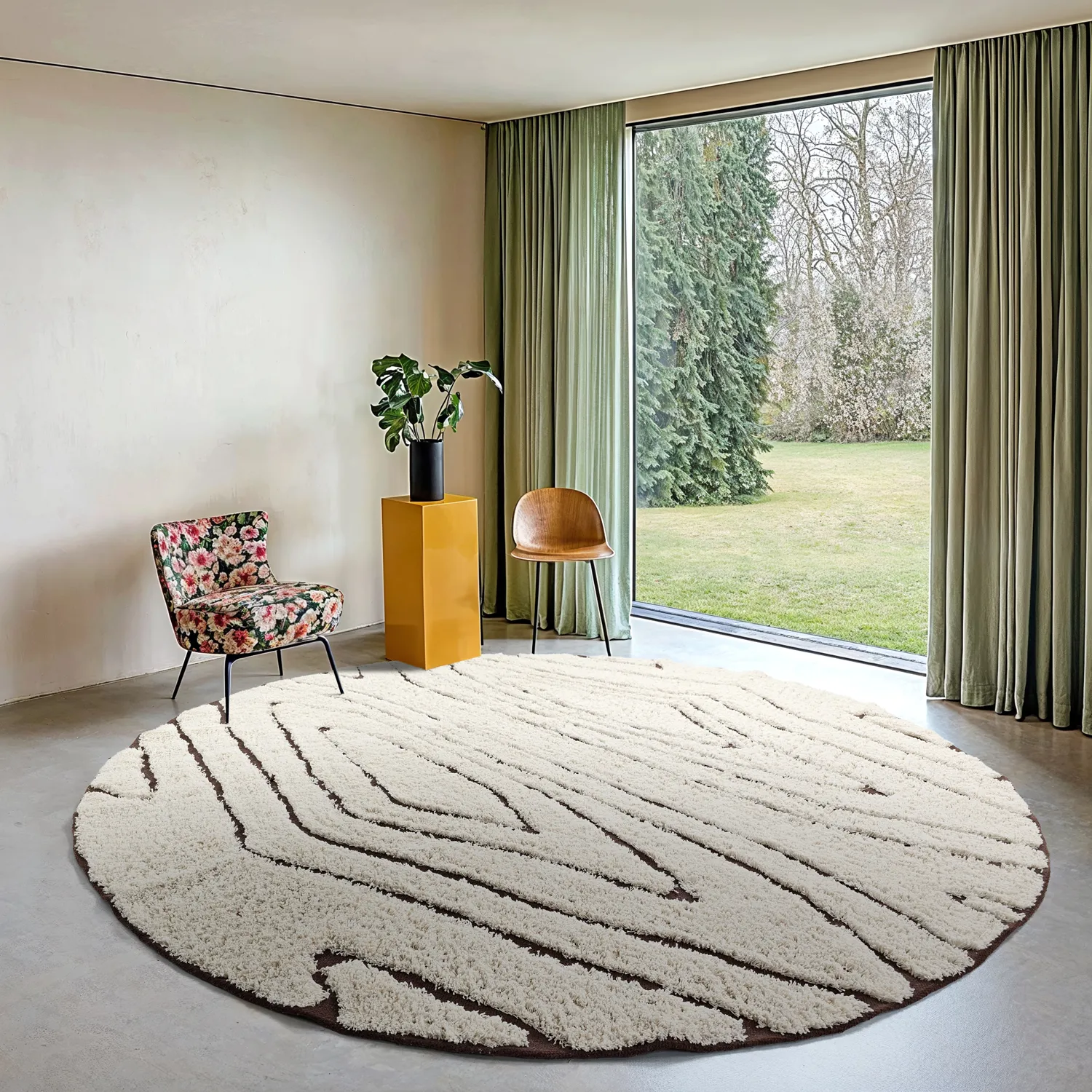 Runde tepper - Kindon Natural Cotton Shaggy (off white/brun)
