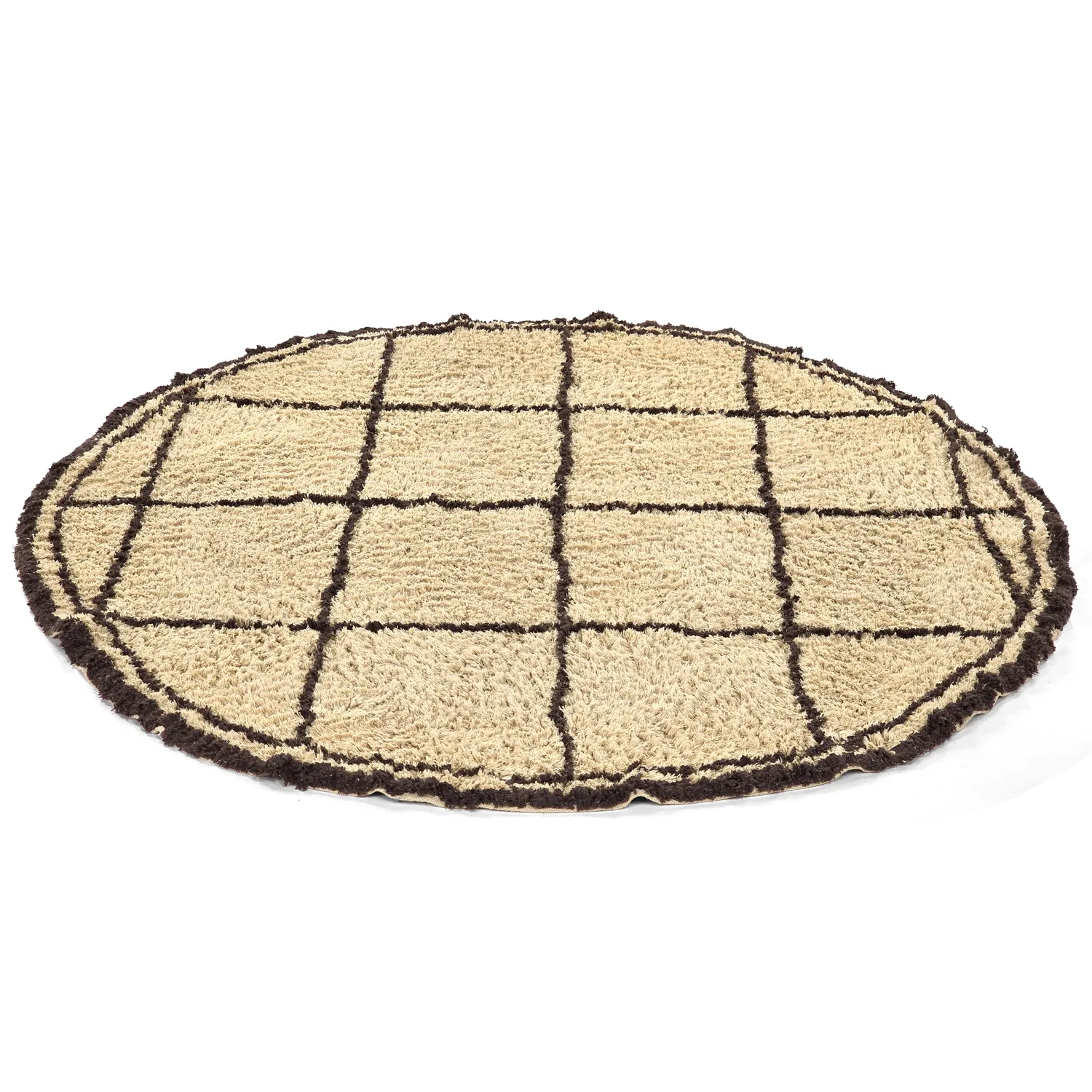 Rundt teppe - Lana Natural Cotton Shaggy (beige/brun)