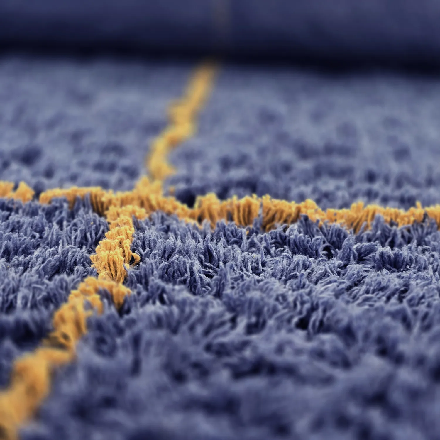 Rundt teppe - Lana Natural Cotton Shaggy (blå/gul)