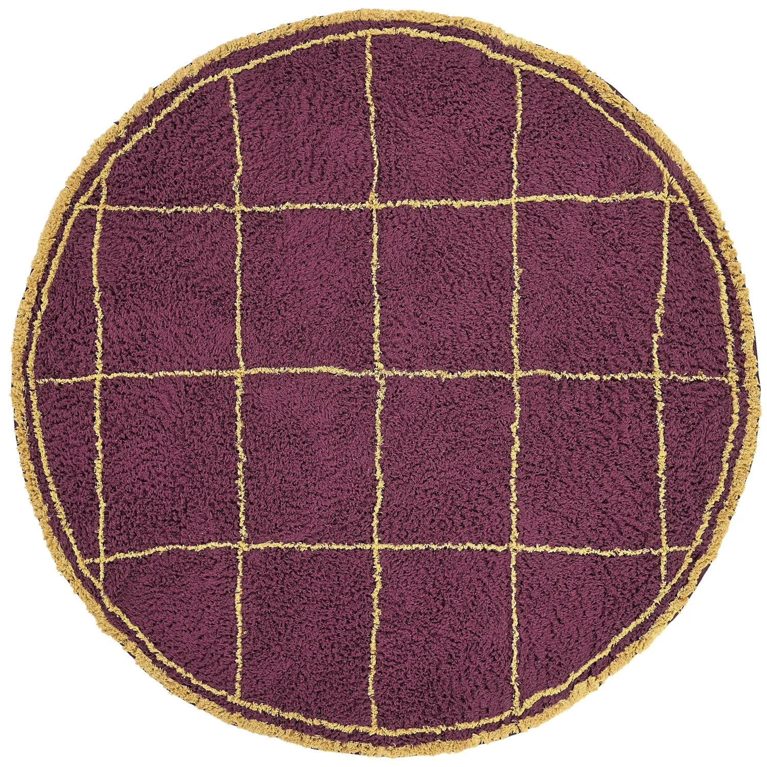 Rundt teppe - Lana Natural Cotton Shaggy (burgunder/gul)