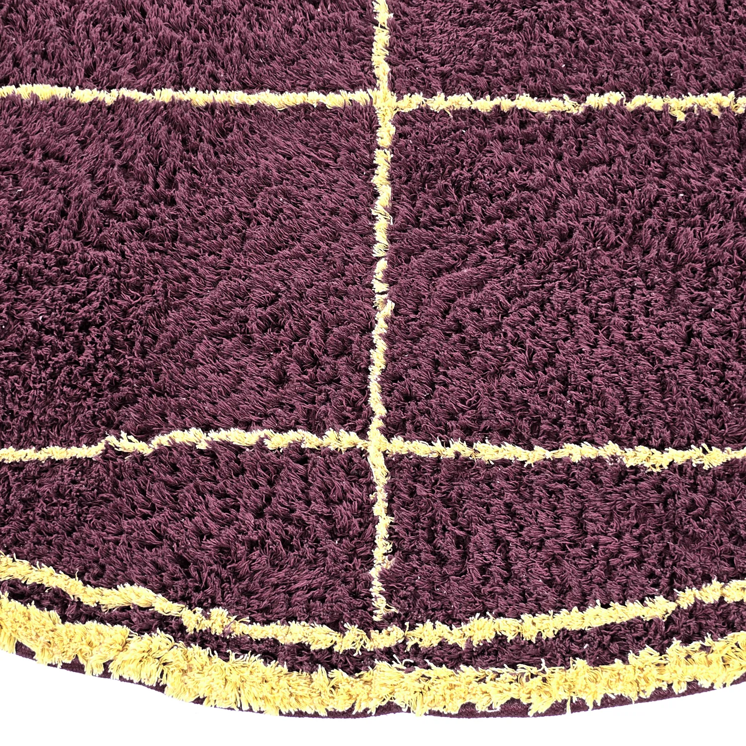 Rundt teppe - Lana Natural Cotton Shaggy (burgunder/gul)