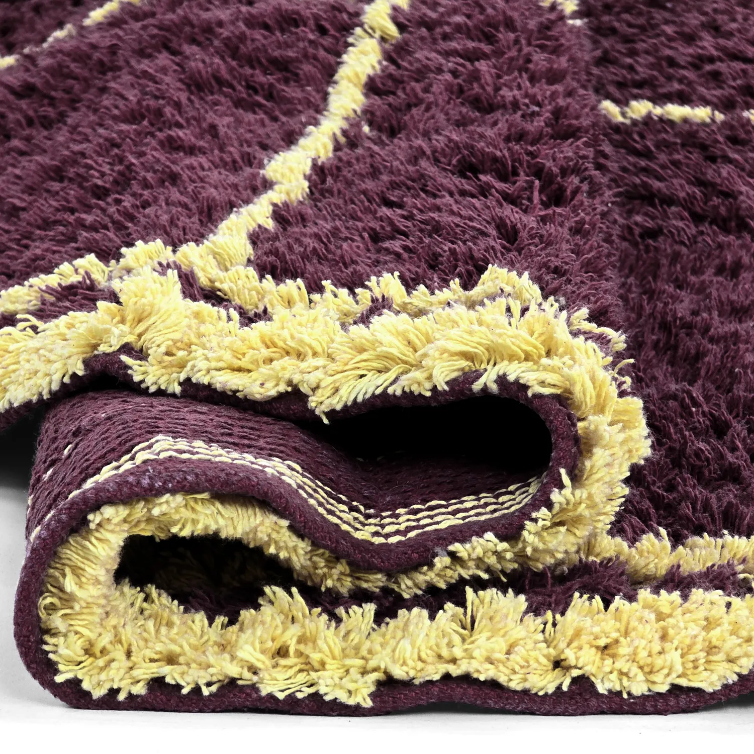 Rundt teppe - Lana Natural Cotton Shaggy (burgunder/gul)