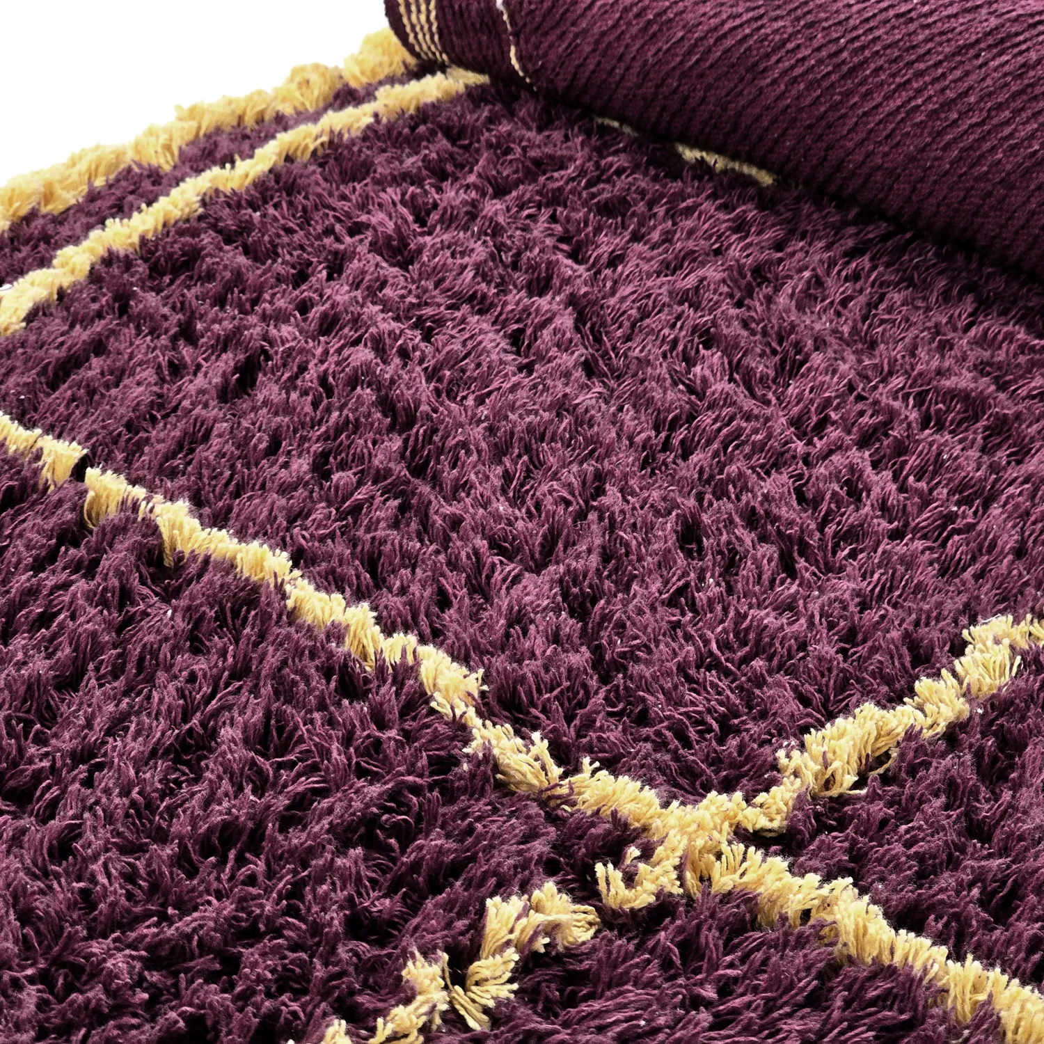 Rundt teppe - Lana Natural Cotton Shaggy (burgunder/gul)