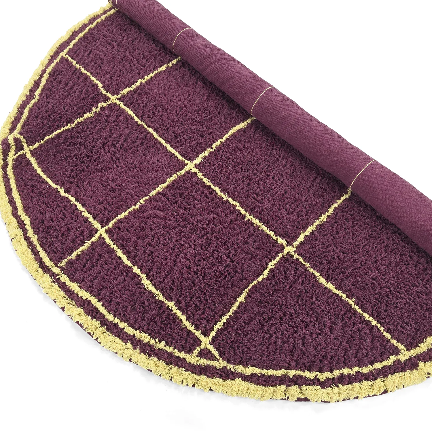 Rundt teppe - Lana Natural Cotton Shaggy (burgunder/gul)