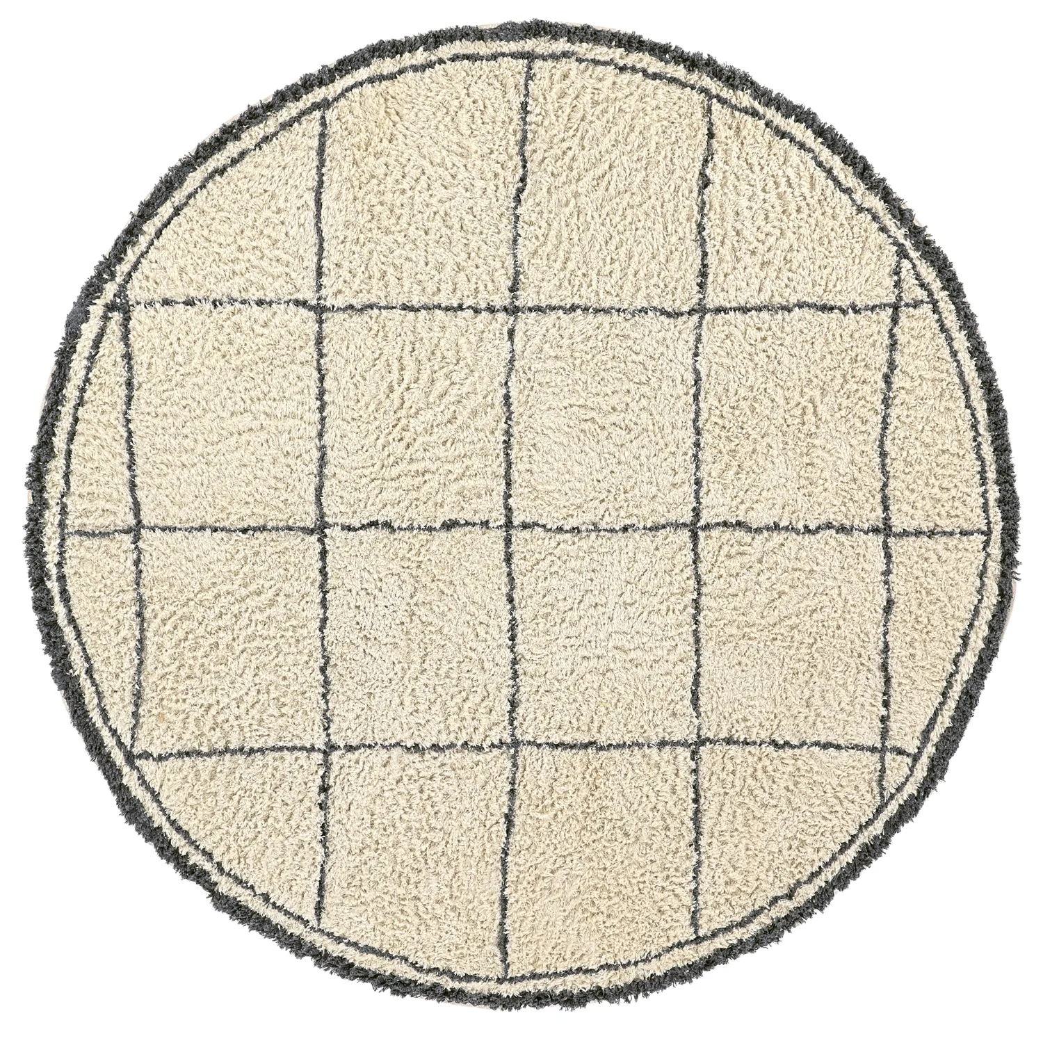 Rundt teppe - Lana Natural Cotton Shaggy (krem/mørk grå)